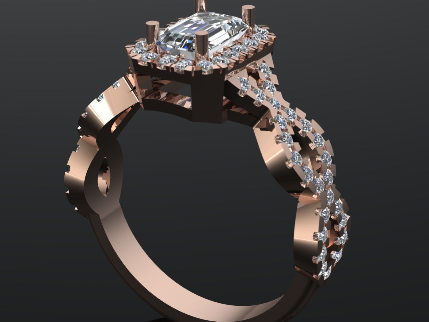 Elegant Twisted Shank Engagement Ring with Emerald 3D print model_9
