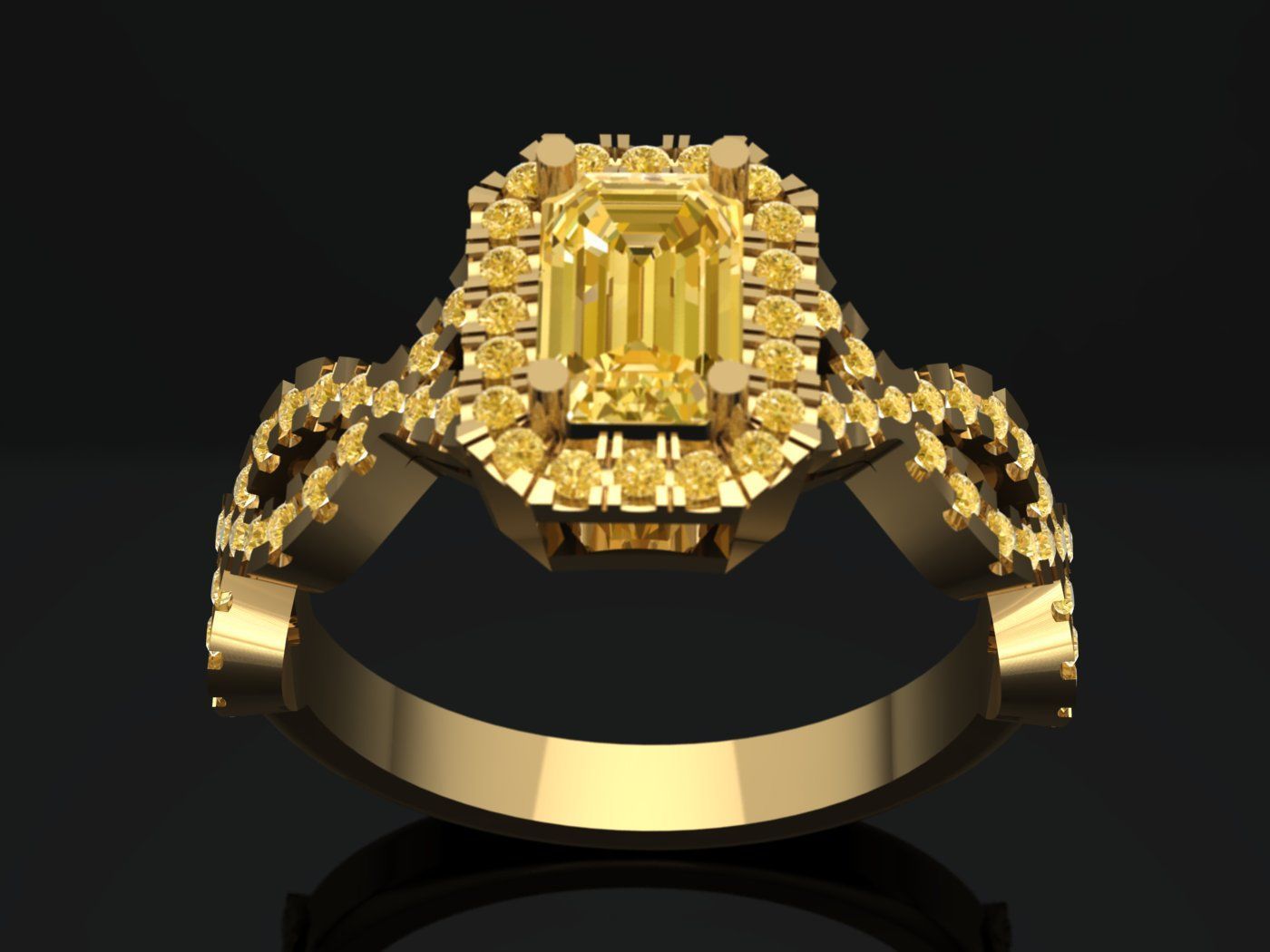 Elegant Twisted Shank Engagement Ring with Emerald 3D print model_2