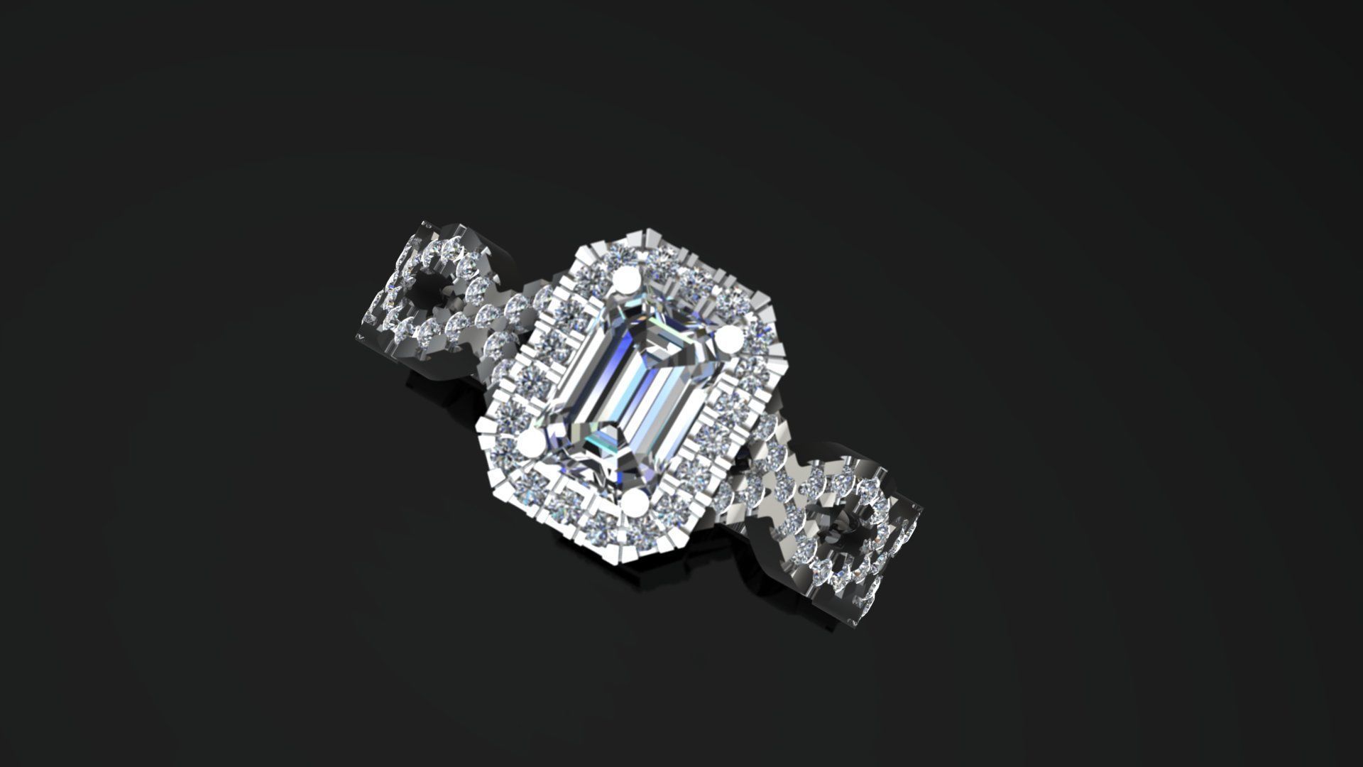 Elegant Twisted Shank Engagement Ring with Emerald 3D print model_3