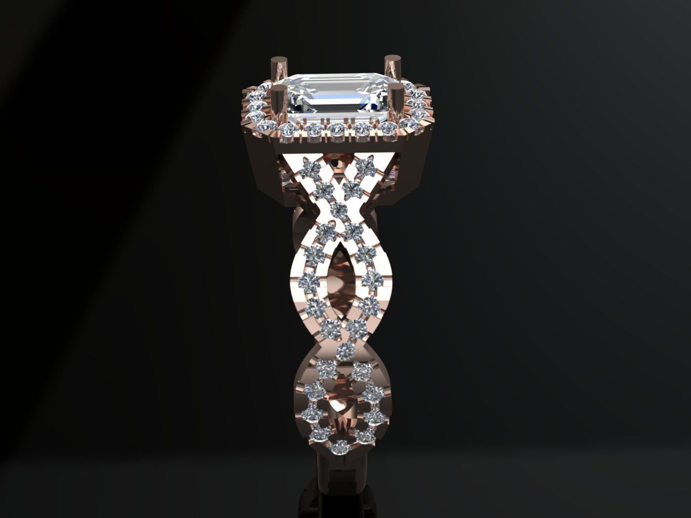 Elegant Twisted Shank Engagement Ring with Emerald 3D print model_10