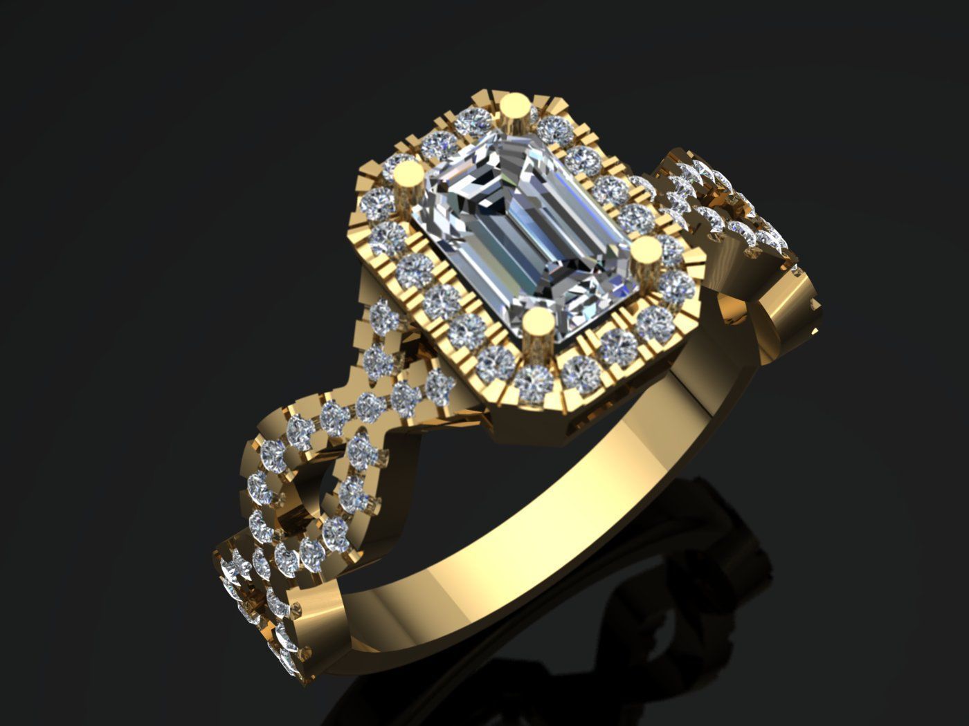 Elegant Twisted Shank Engagement Ring with Emerald 3D print model_1