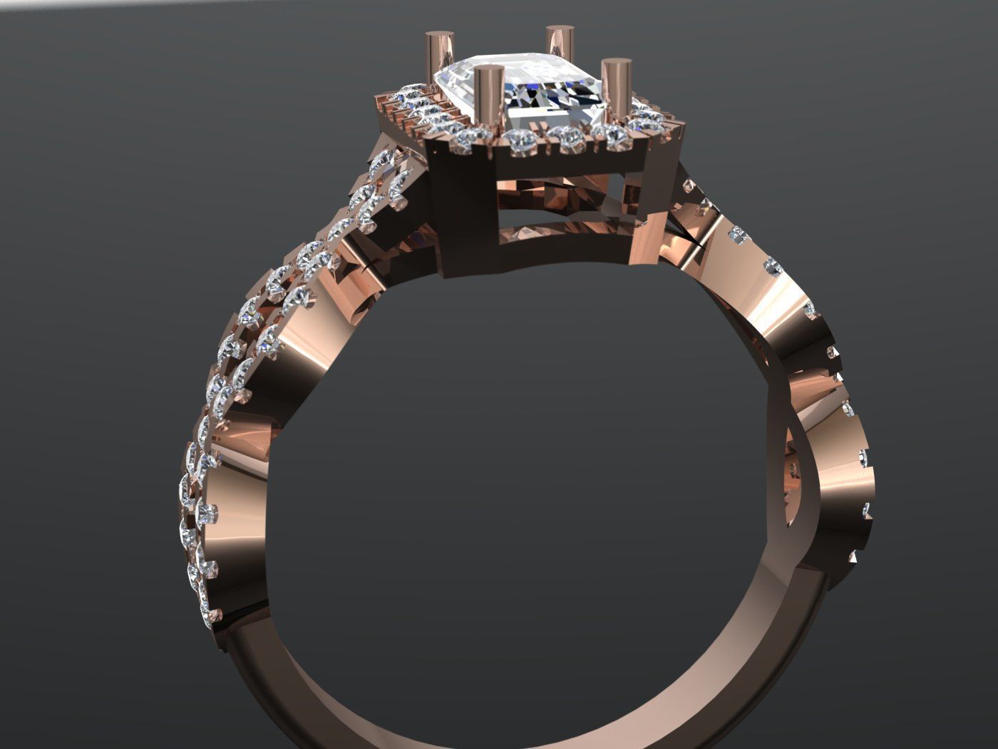 Elegant Twisted Shank Engagement Ring with Emerald 3D print model_11