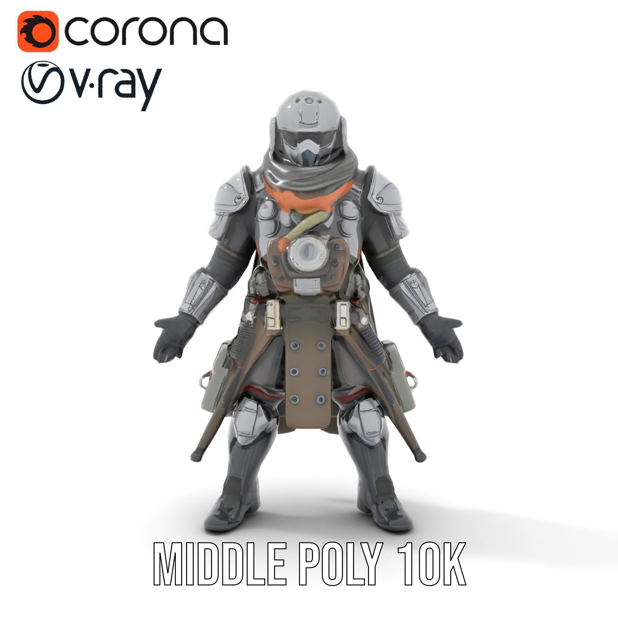 Futuristic Armored Warrior Character Model Rigged and Animated Low-poly 3D model_30