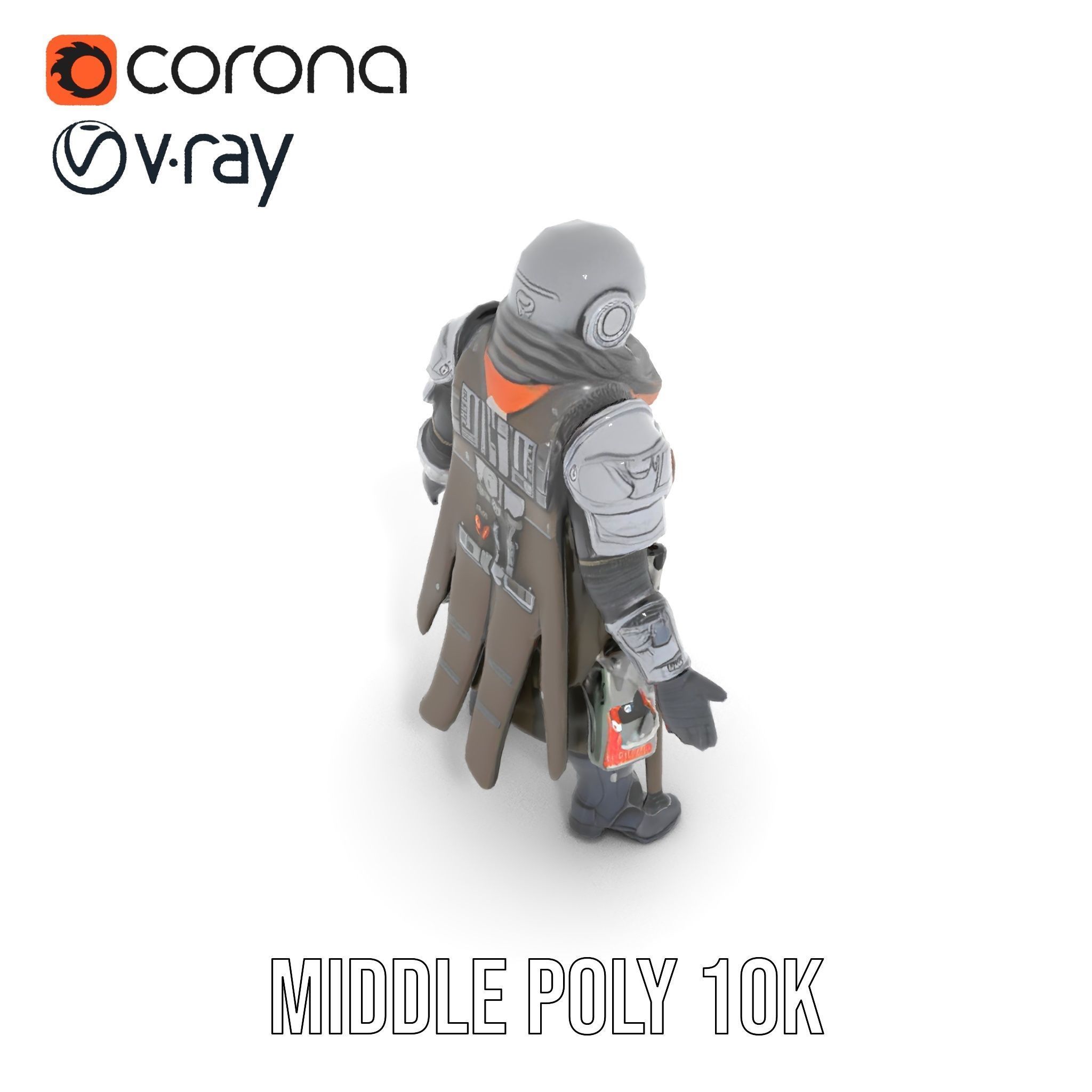 Futuristic Armored Warrior Character Model Rigged and Animated Low-poly 3D model_17