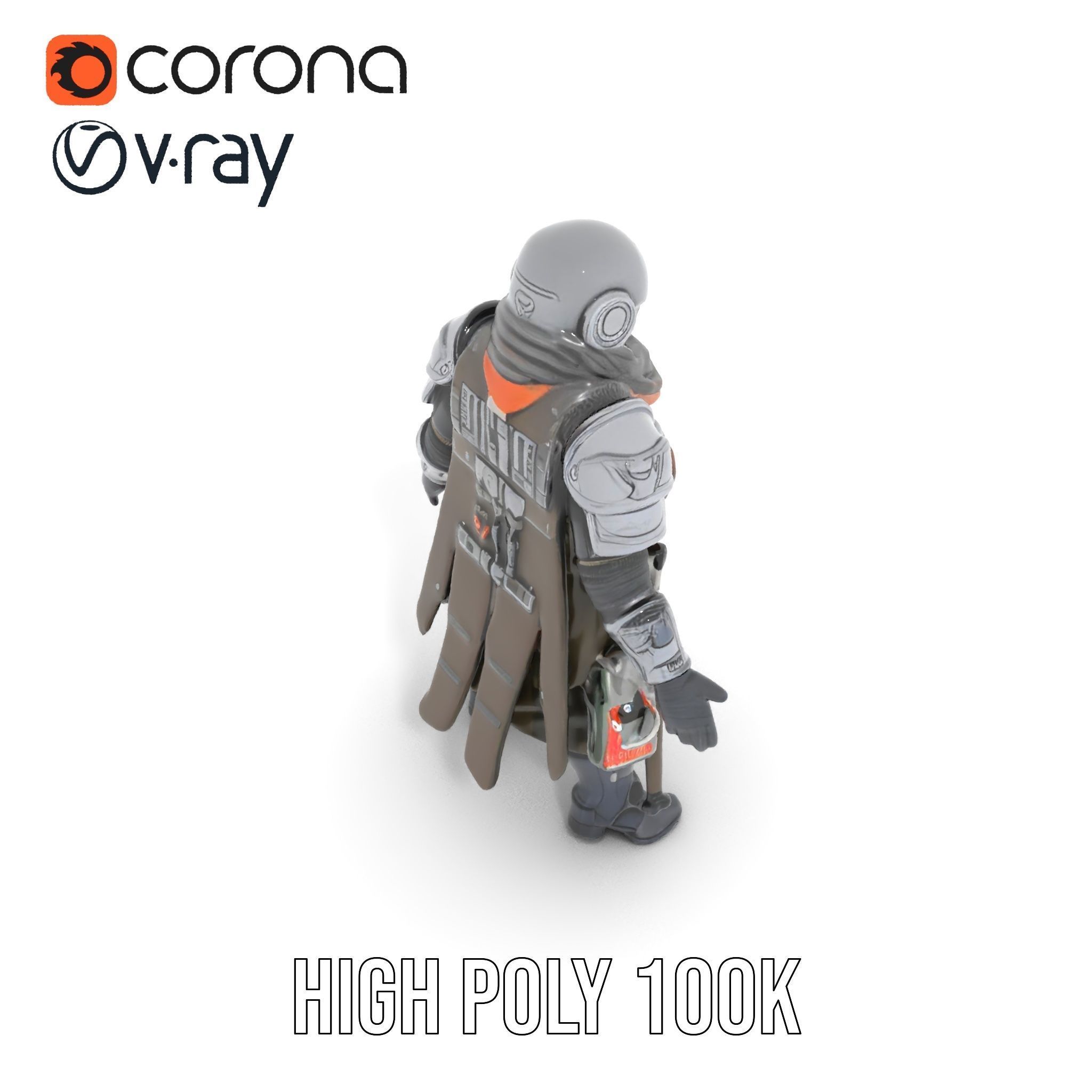 Futuristic Armored Warrior Character Model Rigged and Animated Low-poly 3D model_29