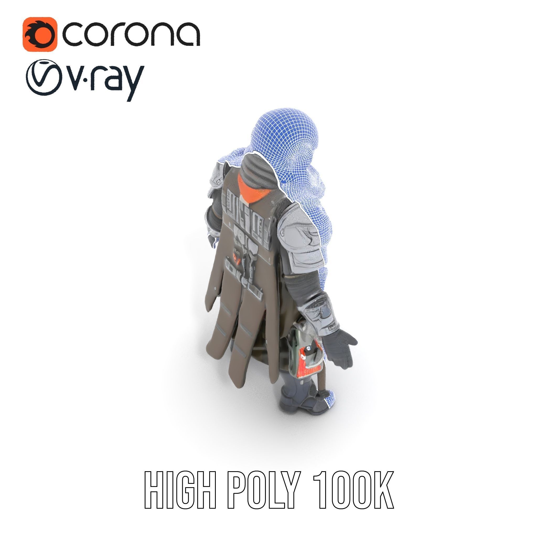 Futuristic Armored Warrior Character Model Rigged and Animated Low-poly 3D model_26