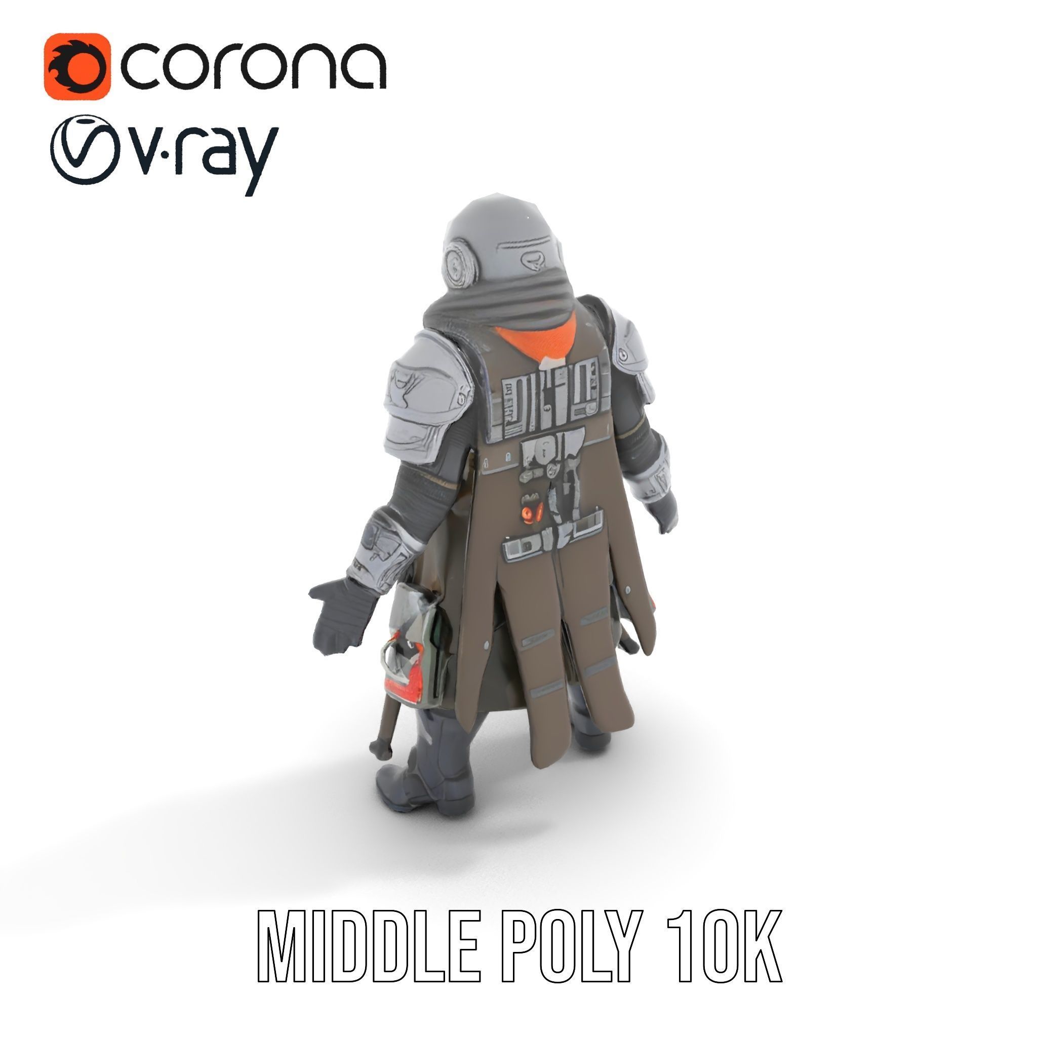 Futuristic Armored Warrior Character Model Rigged and Animated Low-poly 3D model_24