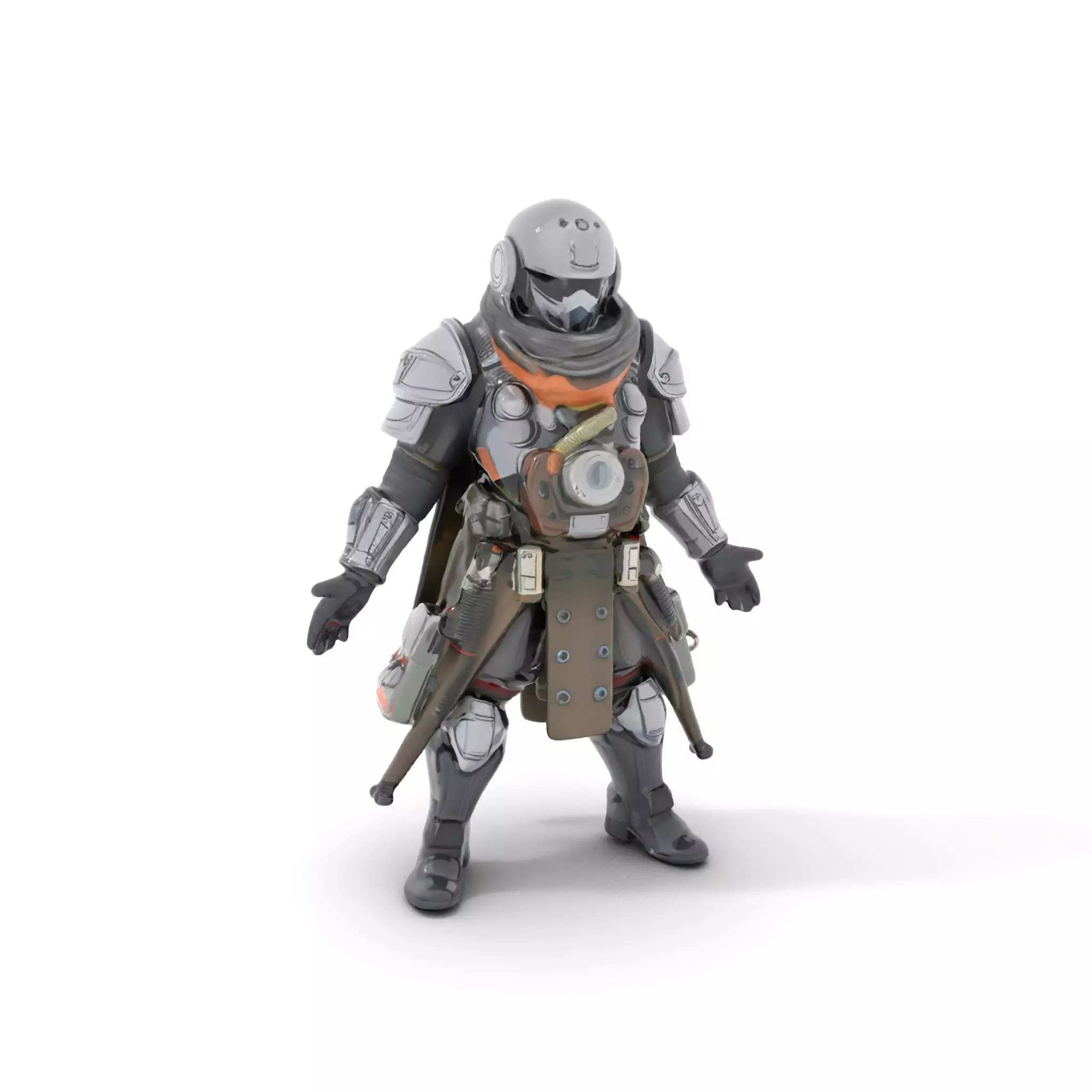 Futuristic Armored Warrior Character Model Rigged and Animated Low-poly 3D model_0