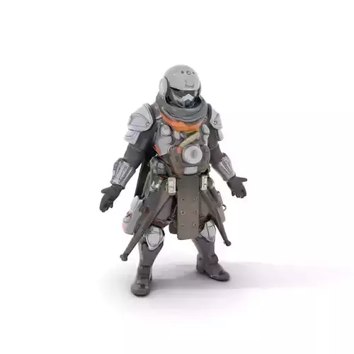 Futuristic Armored Warrior Character Model  Rigged and Animated