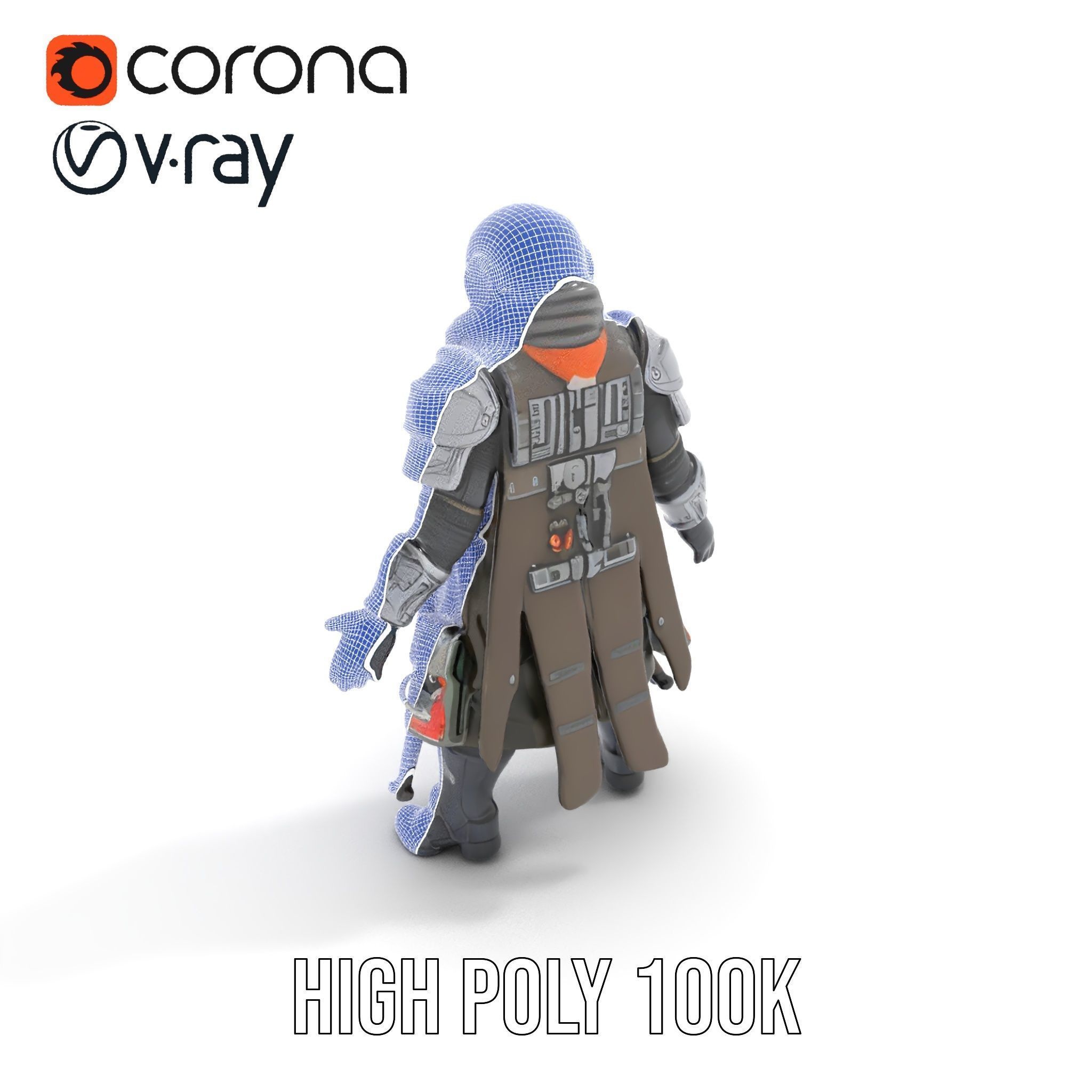 Futuristic Armored Warrior Character Model Rigged and Animated Low-poly 3D model_21