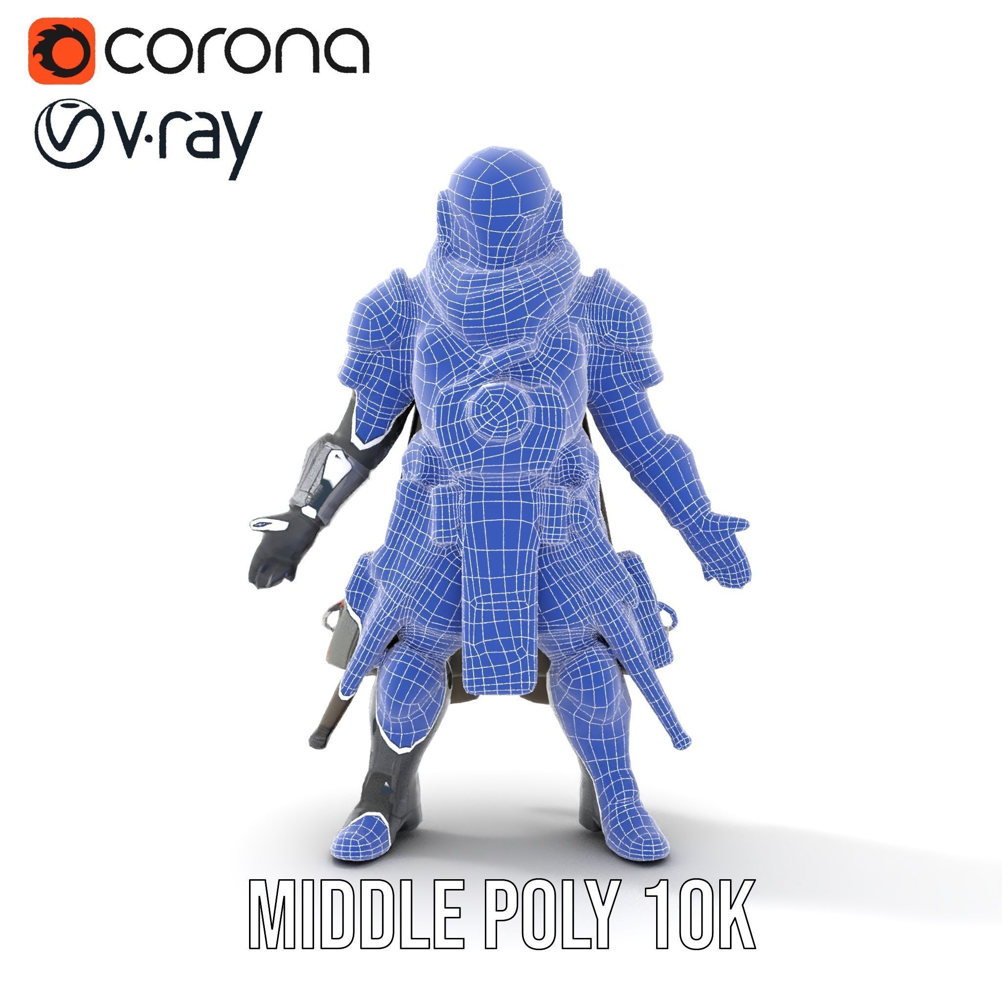 Futuristic Armored Warrior Character Model Rigged and Animated Low-poly 3D model_27