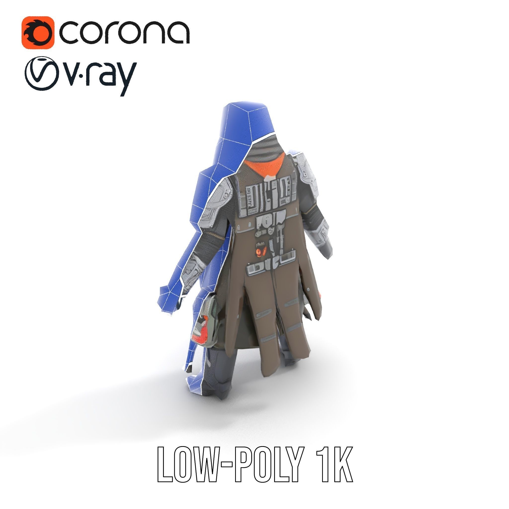 Futuristic Armored Warrior Character Model Rigged and Animated Low-poly 3D model_15