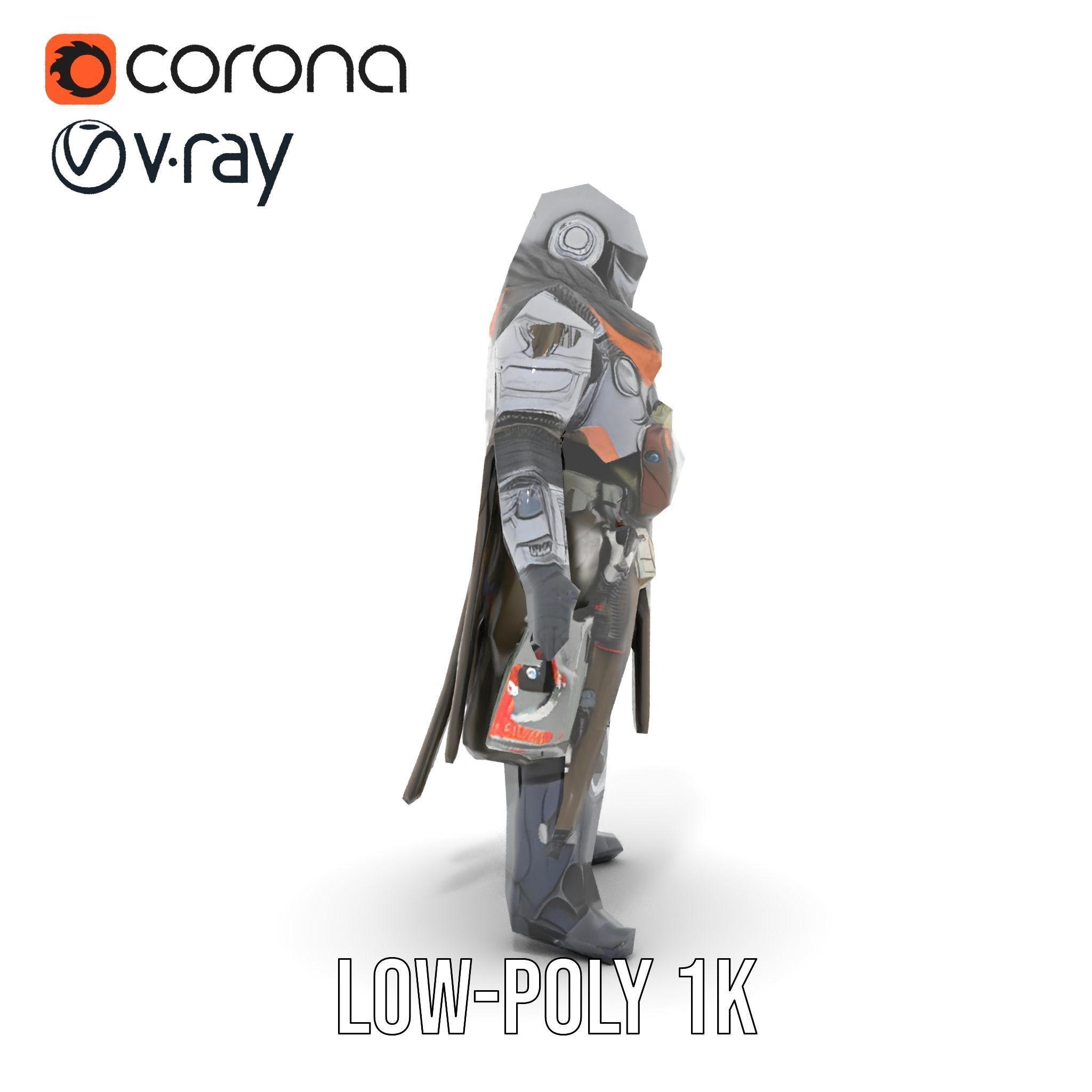 Futuristic Armored Warrior Character Model Rigged and Animated Low-poly 3D model_23