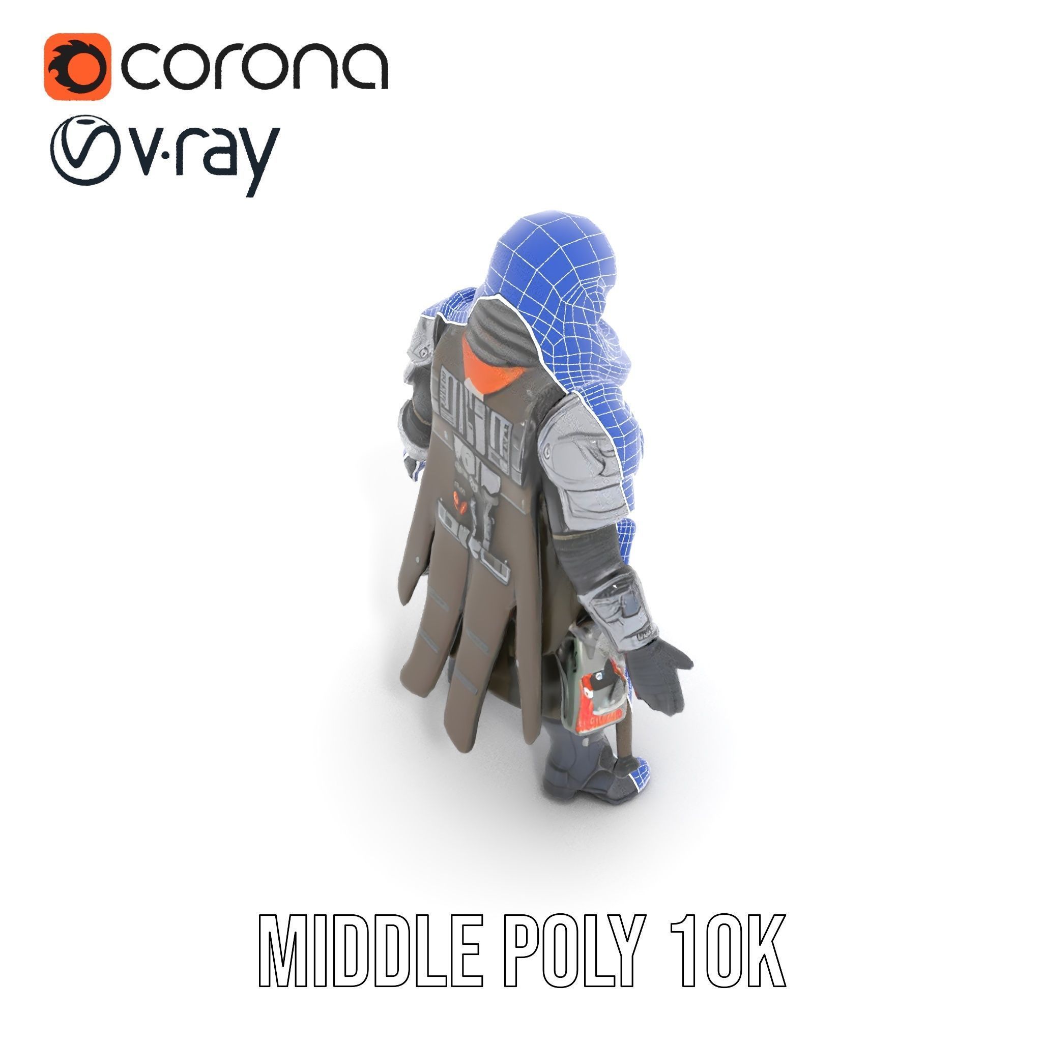 Futuristic Armored Warrior Character Model Rigged and Animated Low-poly 3D model_22