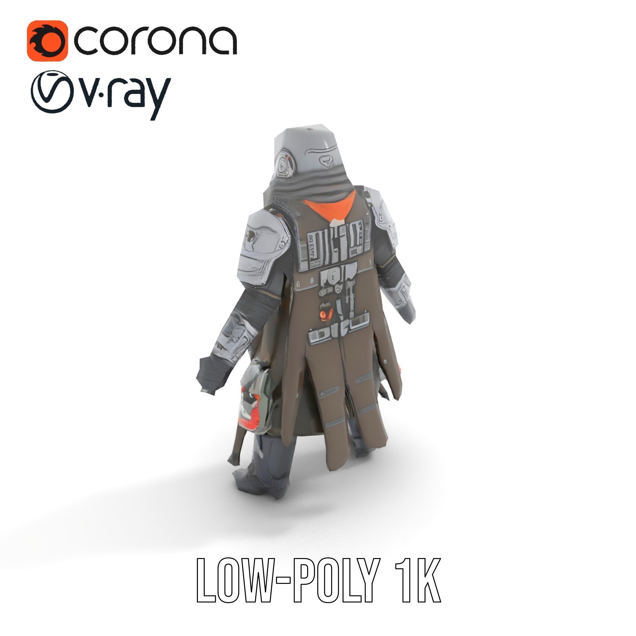 Futuristic Armored Warrior Character Model Rigged and Animated Low-poly 3D model_9