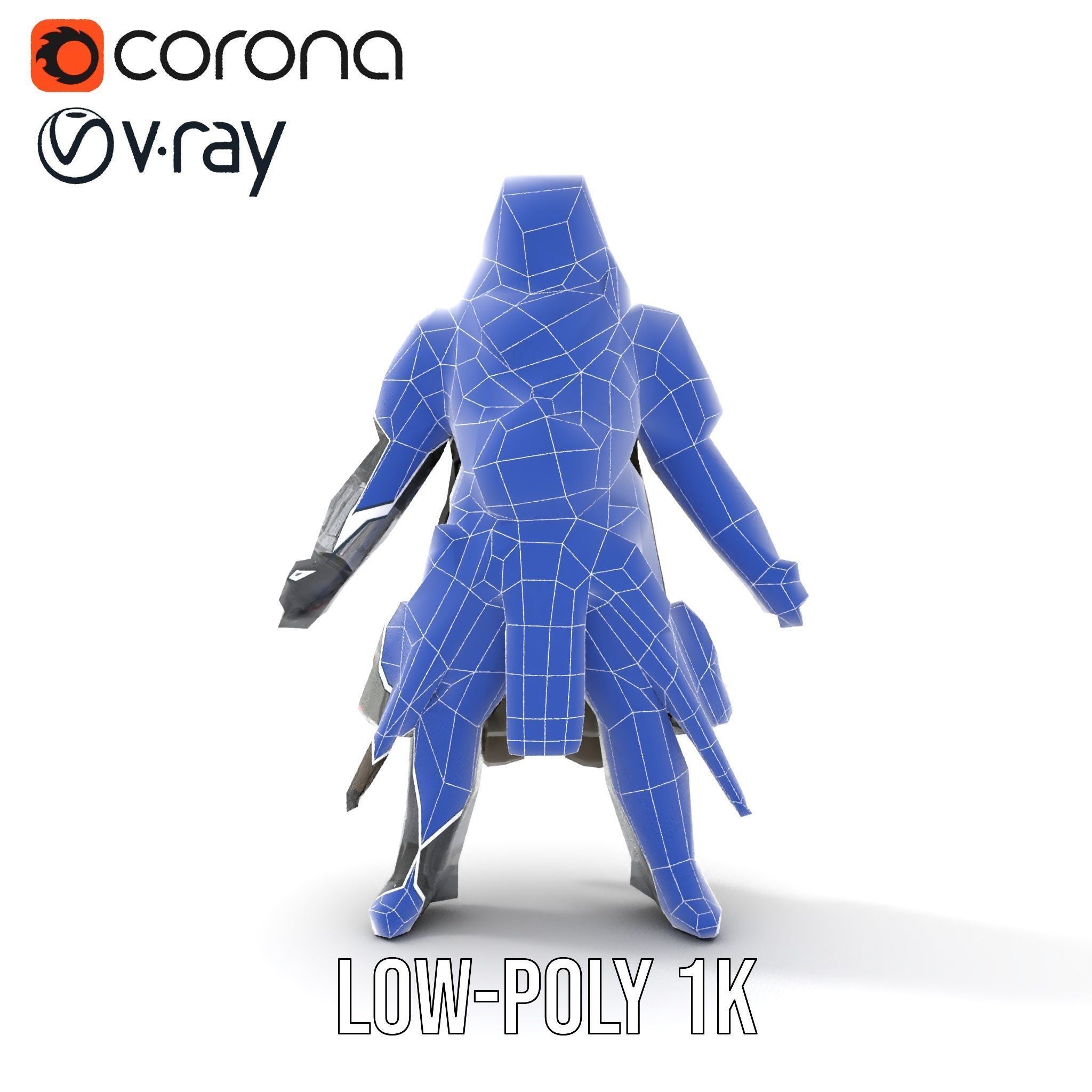 Futuristic Armored Warrior Character Model Rigged and Animated Low-poly 3D model_28