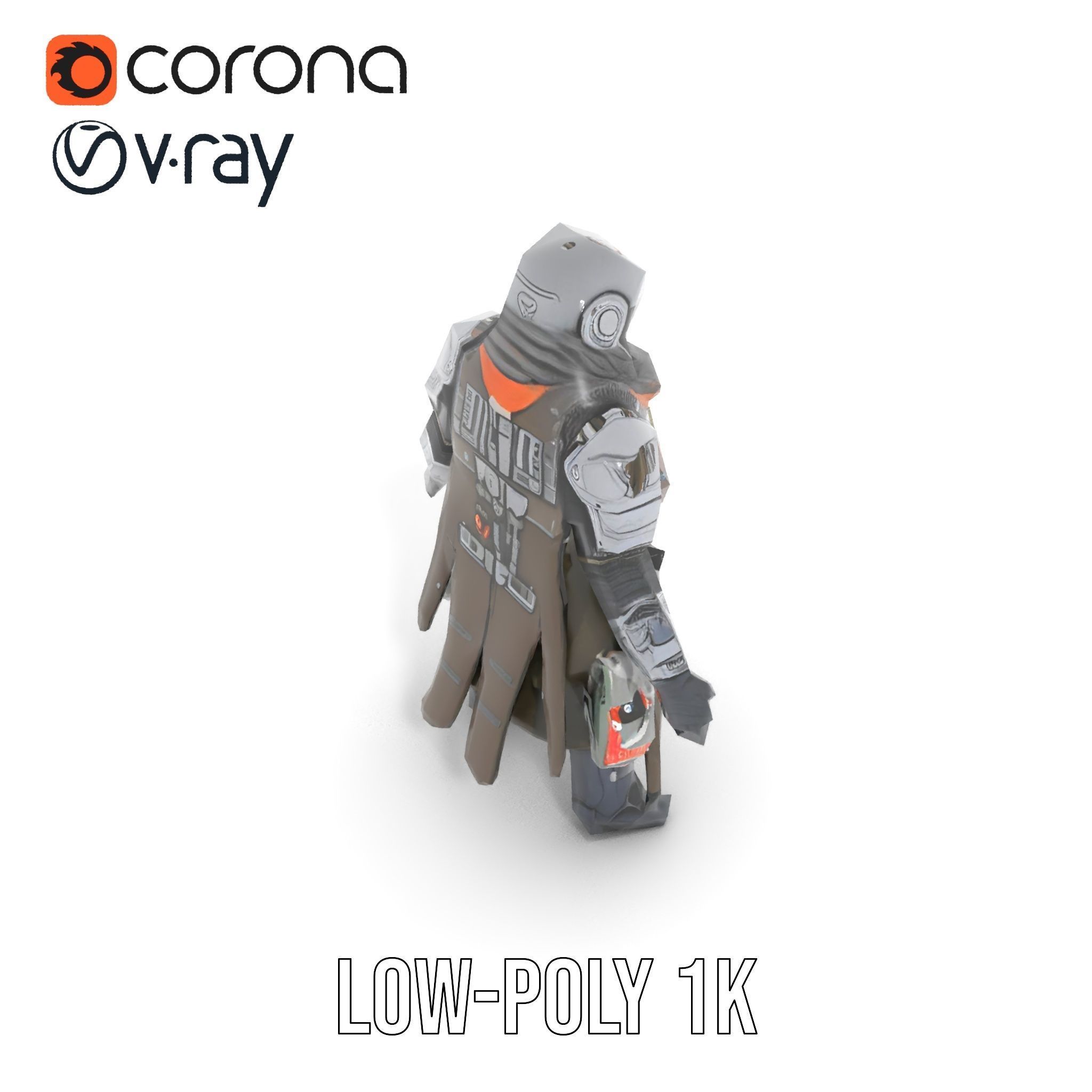 Futuristic Armored Warrior Character Model Rigged and Animated Low-poly 3D model_25
