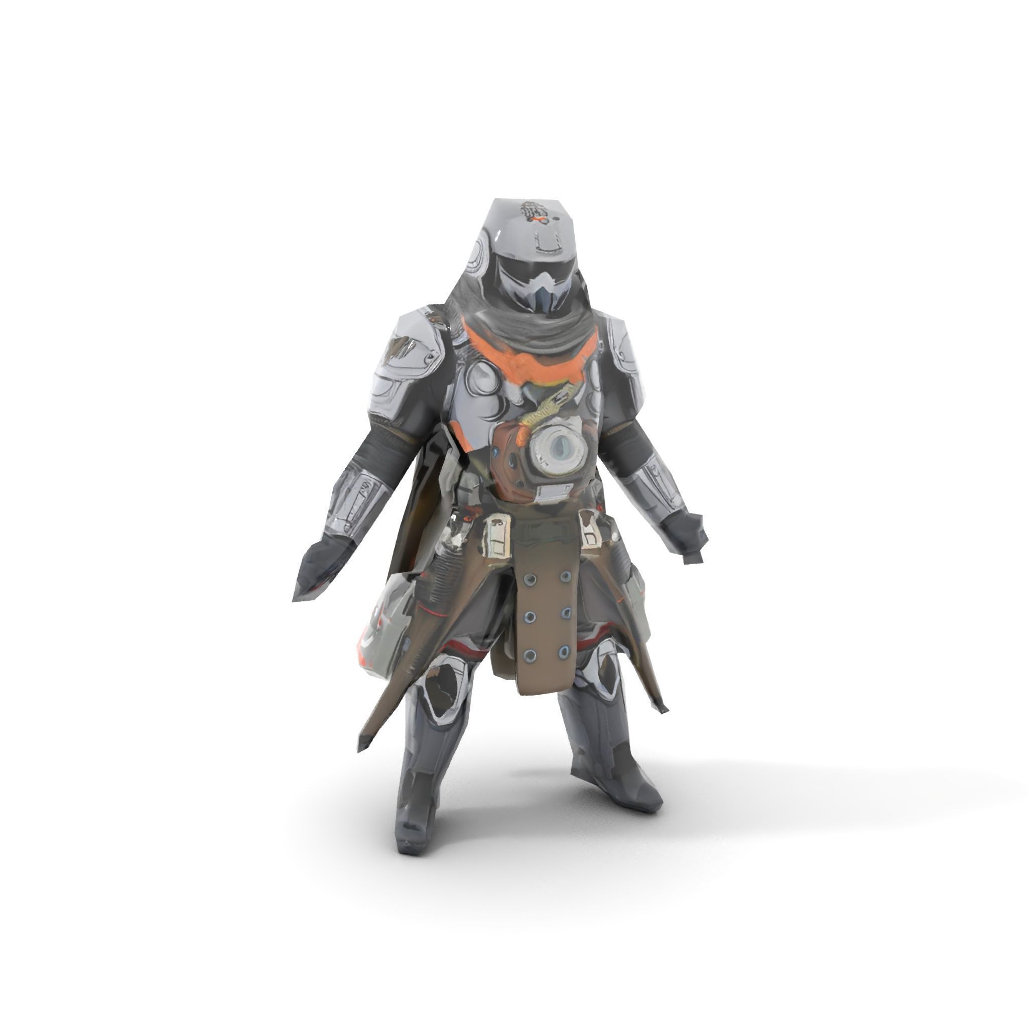 Futuristic Armored Warrior Character Model Rigged and Animated Low-poly 3D model_8