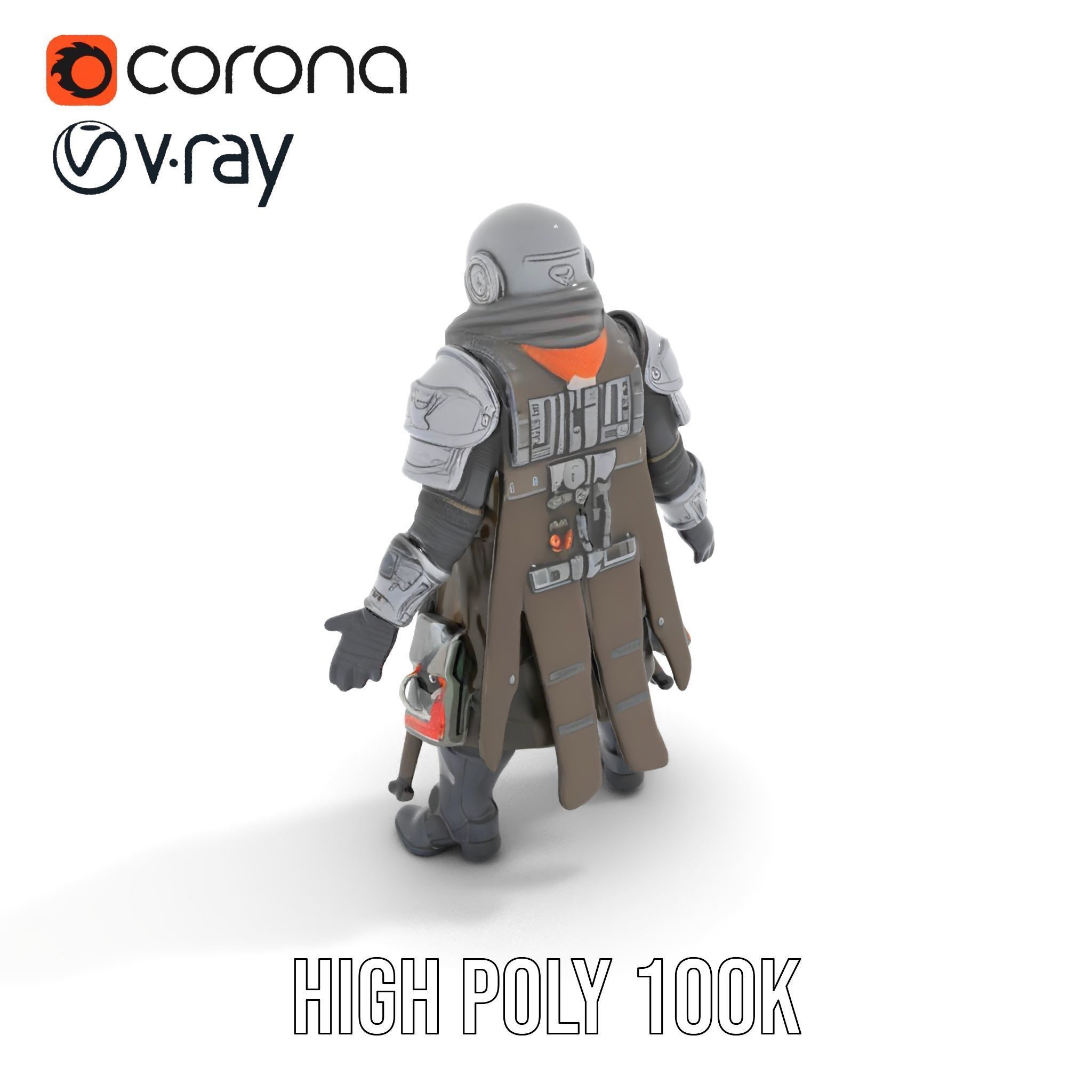 Futuristic Armored Warrior Character Model Rigged and Animated Low-poly 3D model_16