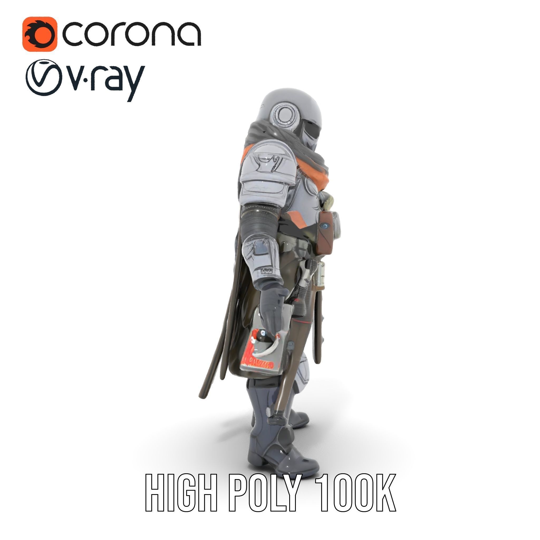 Futuristic Armored Warrior Character Model Rigged and Animated Low-poly 3D model_13