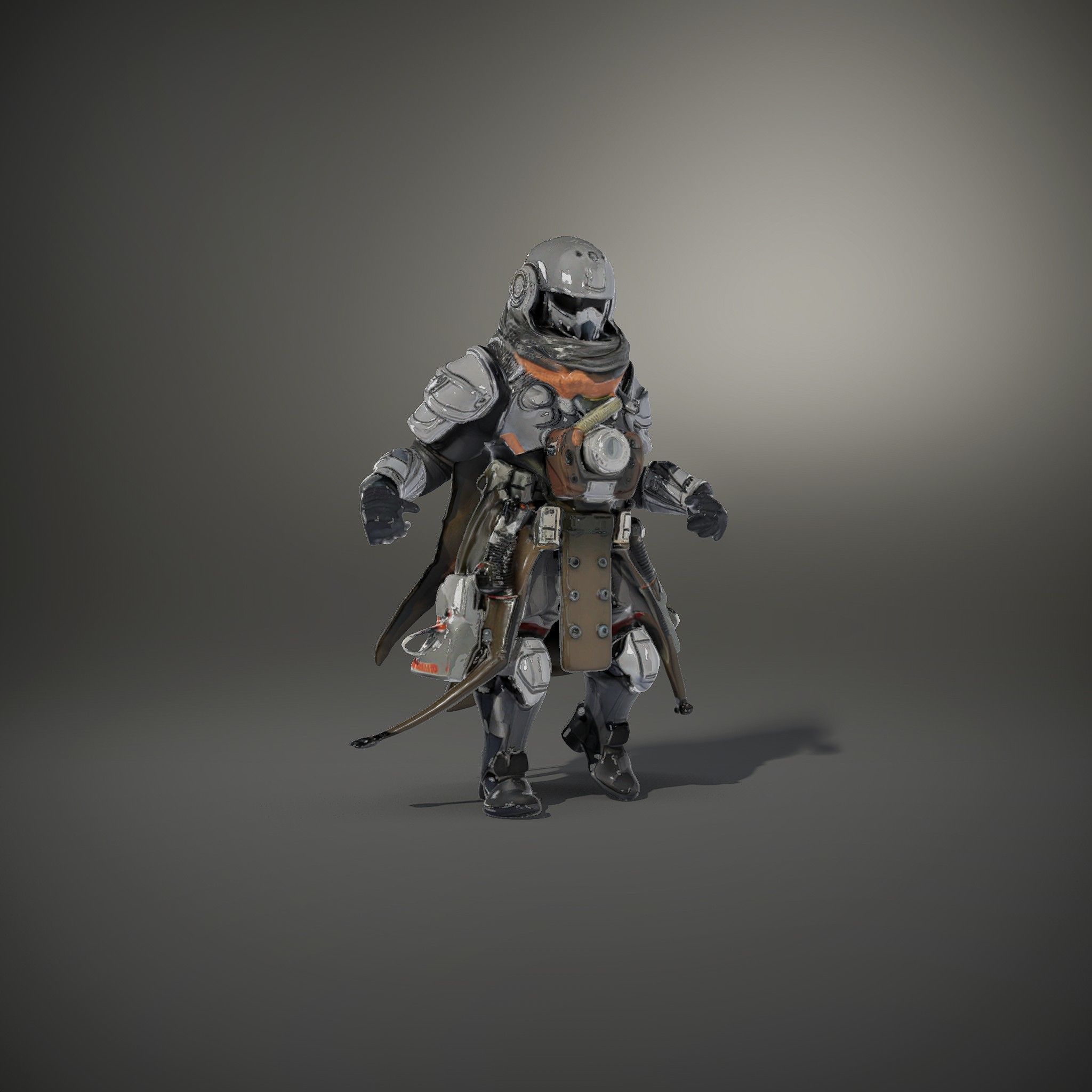 Futuristic Armored Warrior Character Model Rigged and Animated Low-poly 3D model_36