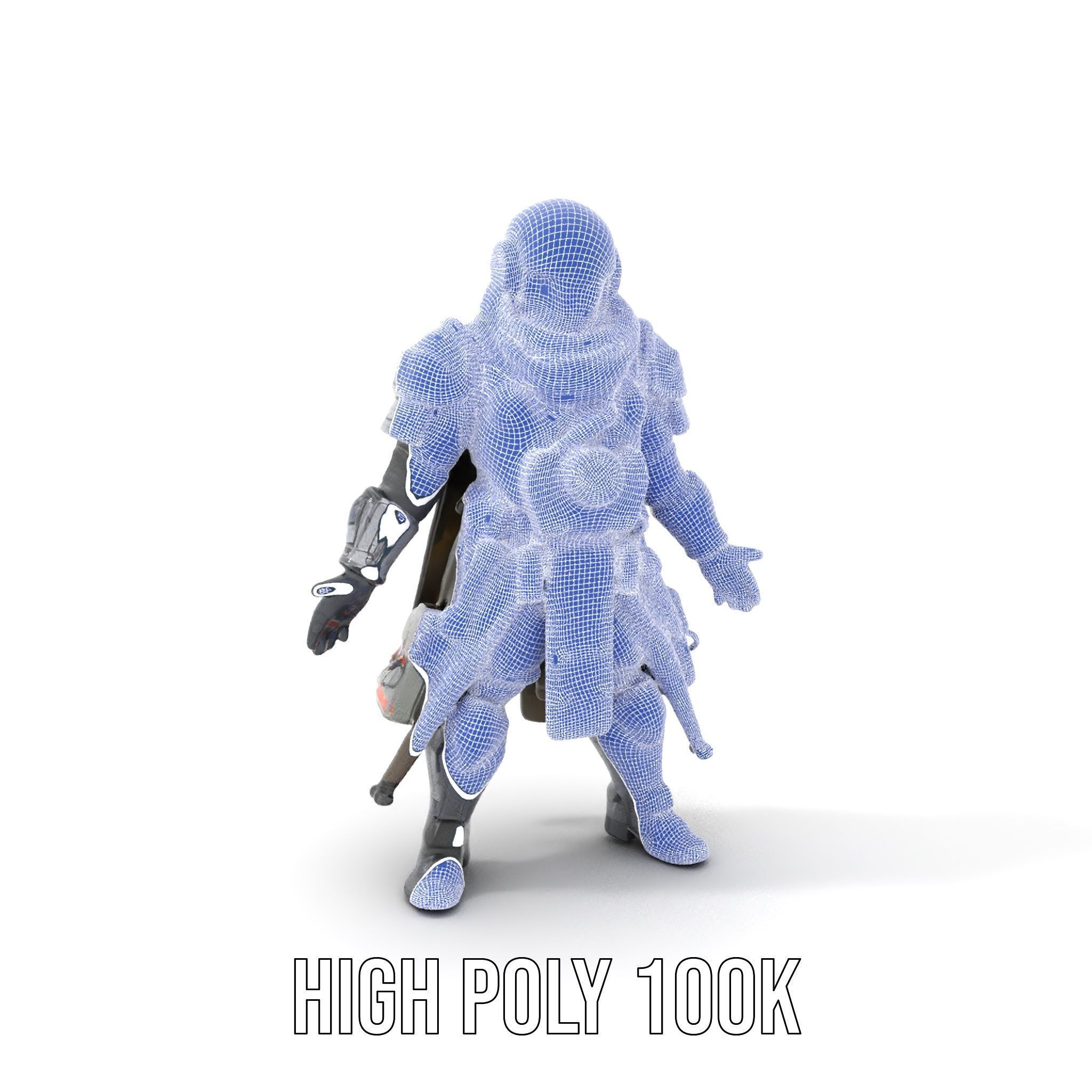 Futuristic Armored Warrior Character Model Rigged and Animated Low-poly 3D model_5