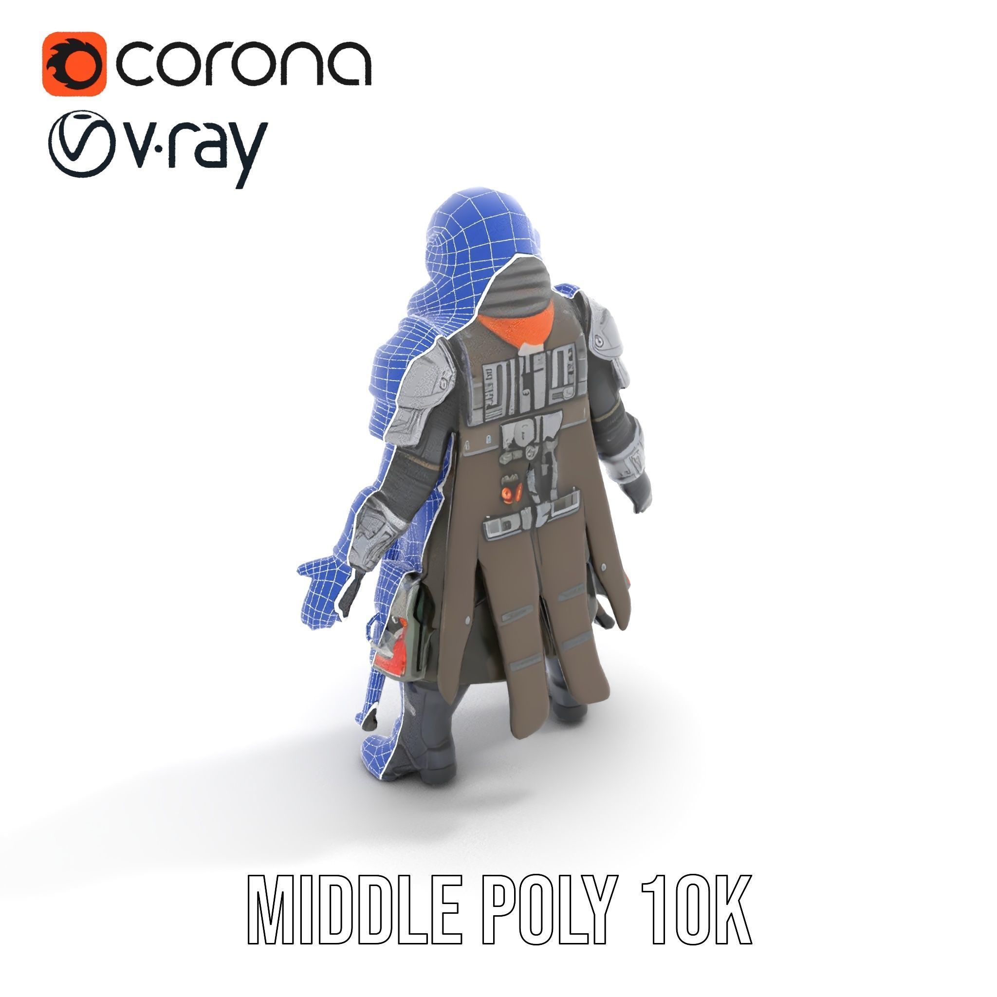 Futuristic Armored Warrior Character Model Rigged and Animated Low-poly 3D model_14