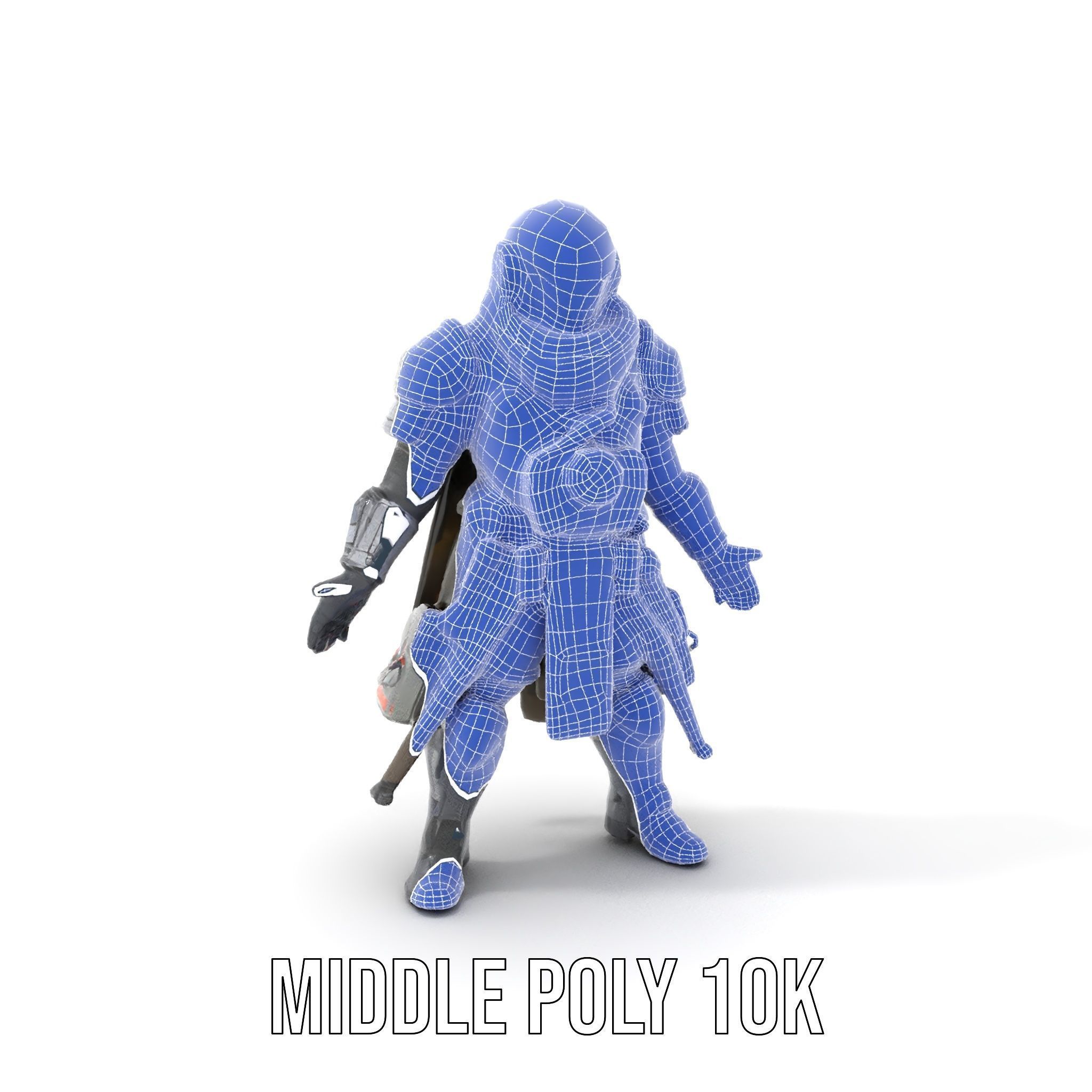 Futuristic Armored Warrior Character Model Rigged and Animated Low-poly 3D model_33