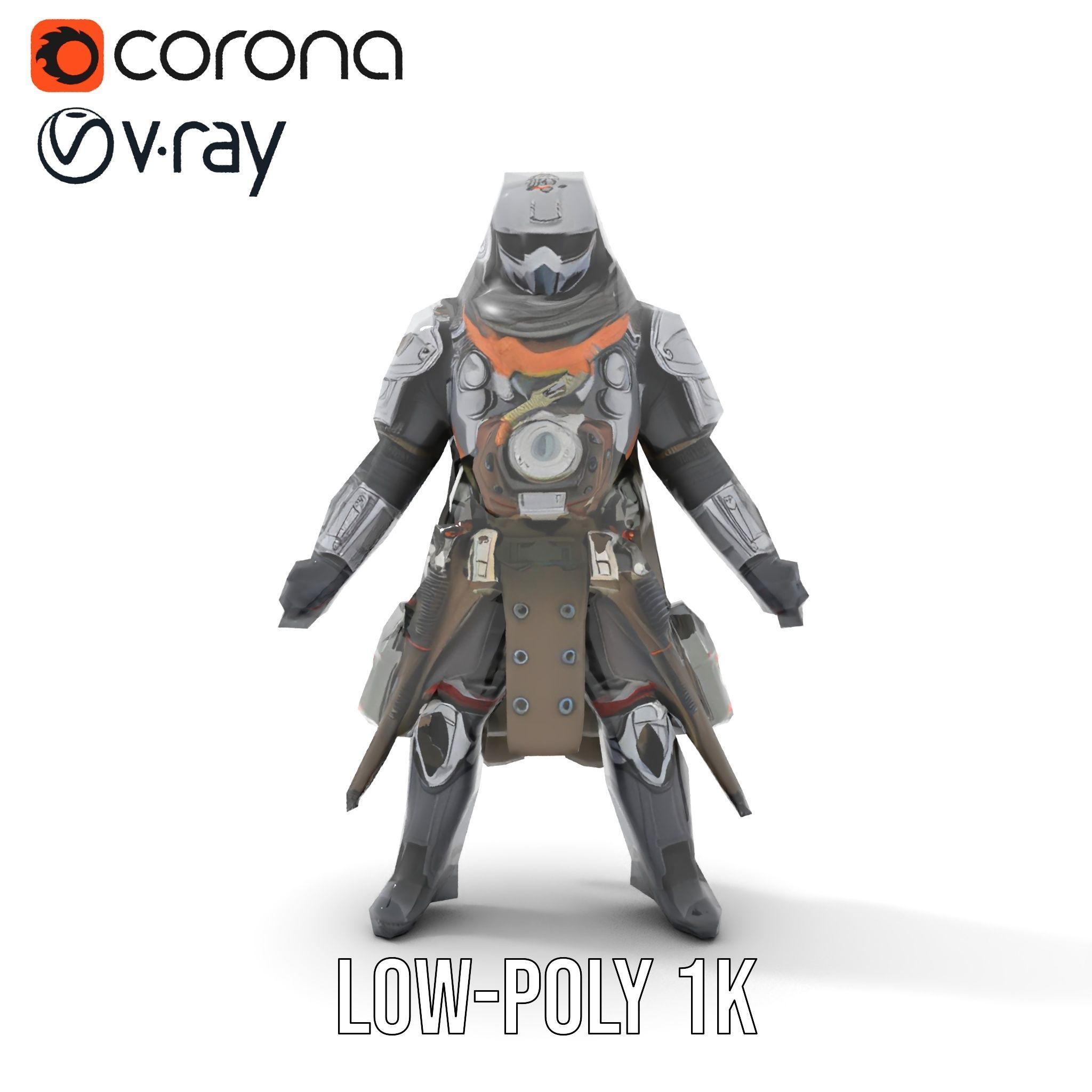 Futuristic Armored Warrior Character Model Rigged and Animated Low-poly 3D model_20