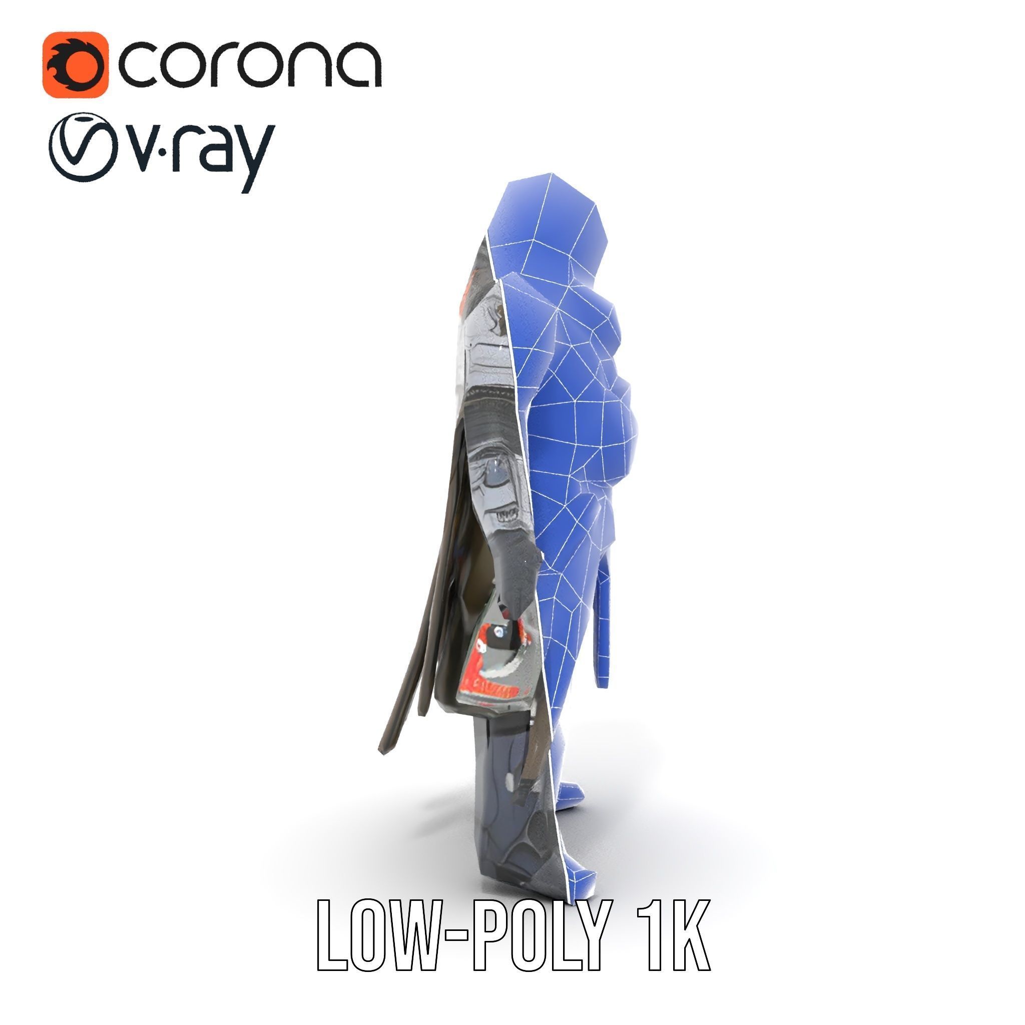 Futuristic Armored Warrior Character Model Rigged and Animated Low-poly 3D model_18