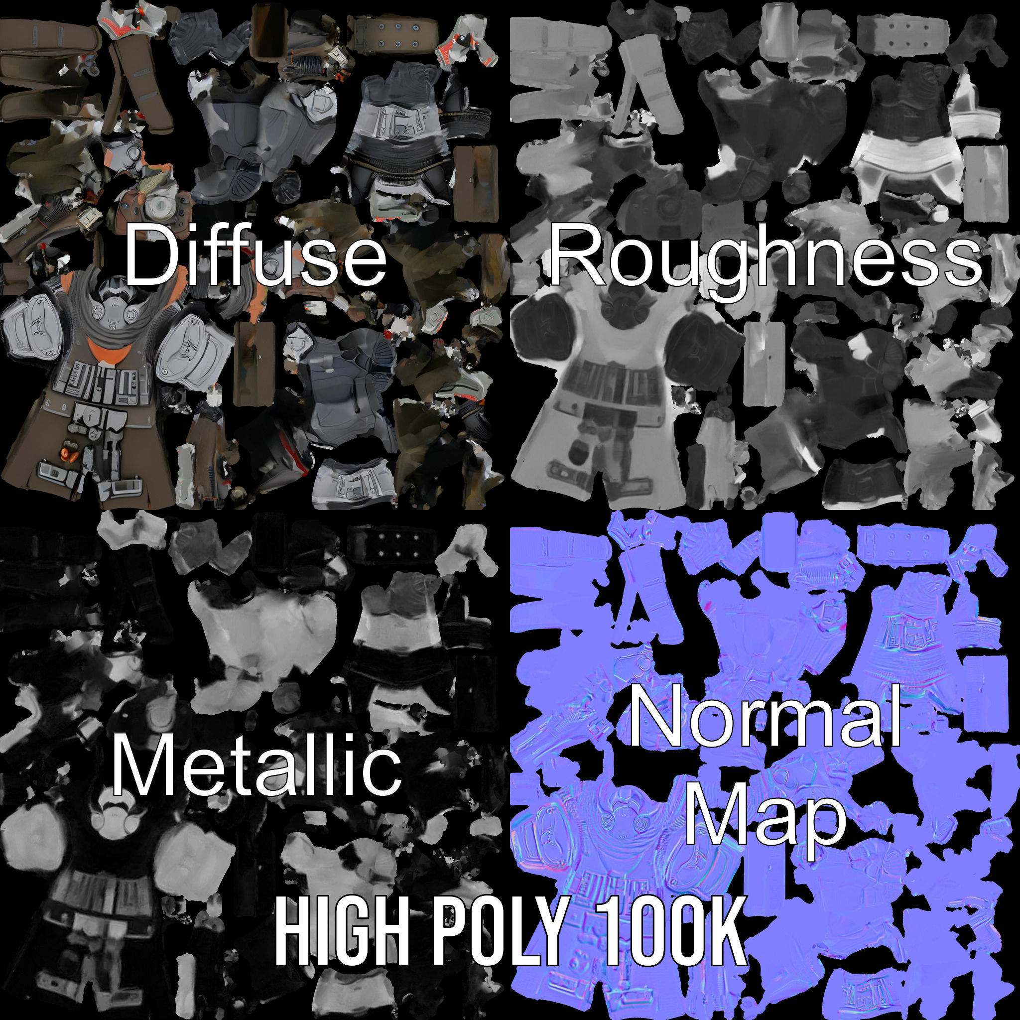 Futuristic Armored Warrior Character Model Rigged and Animated Low-poly 3D model_4