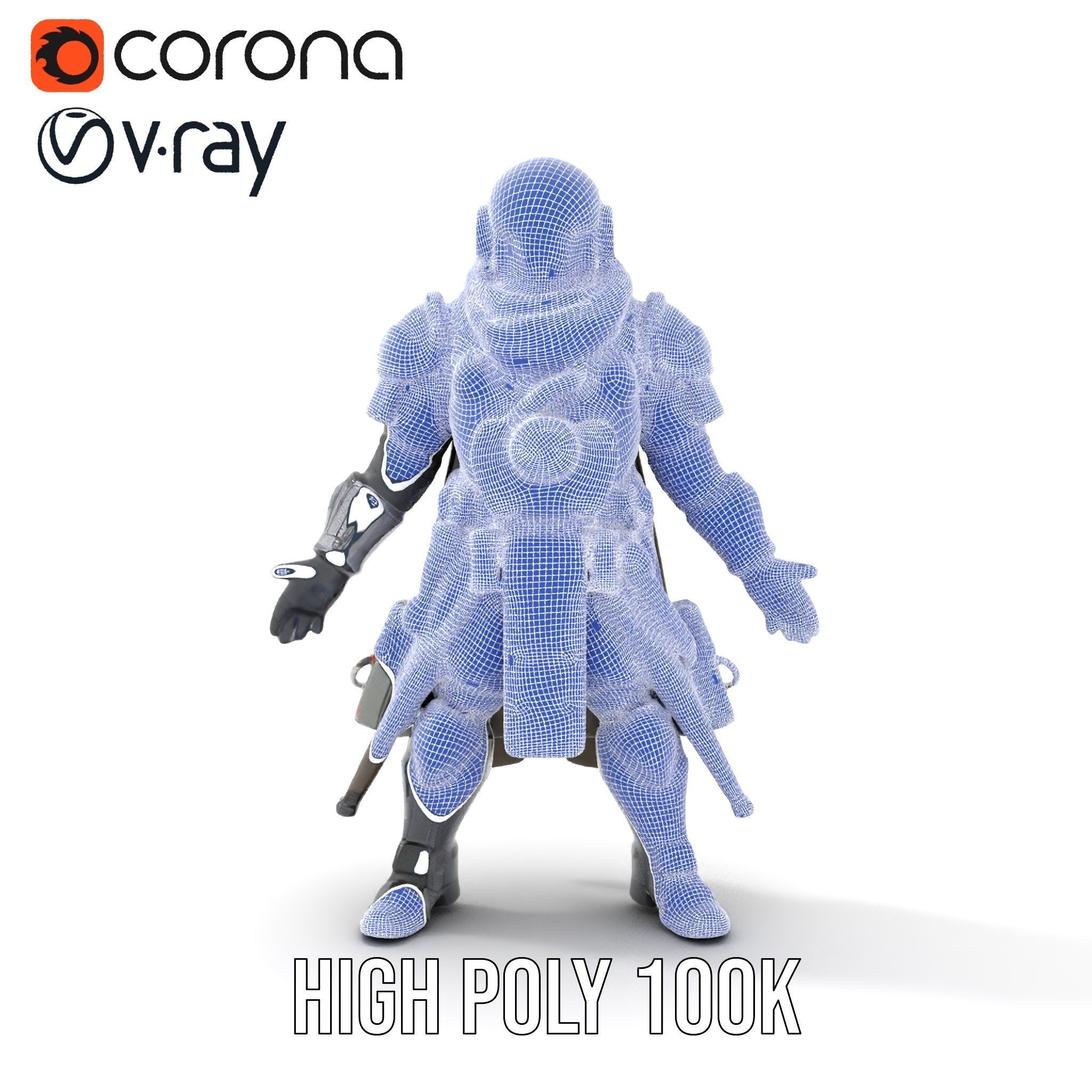 Futuristic Armored Warrior Character Model Rigged and Animated Low-poly 3D model_32