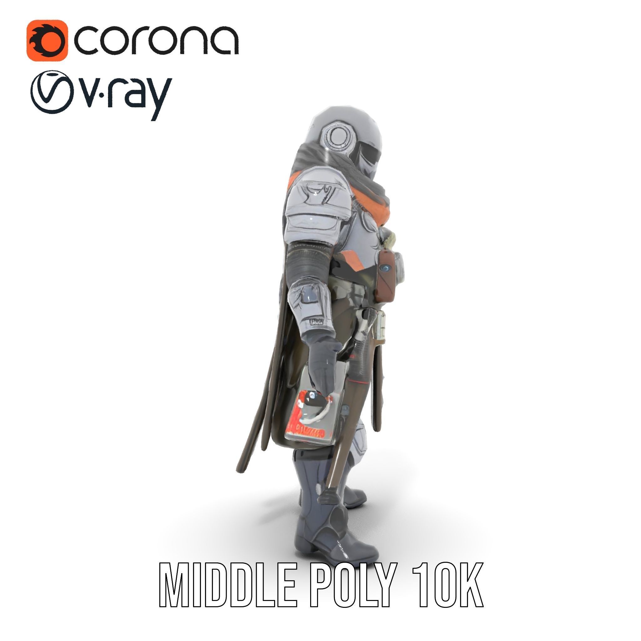 Futuristic Armored Warrior Character Model Rigged and Animated Low-poly 3D model_6
