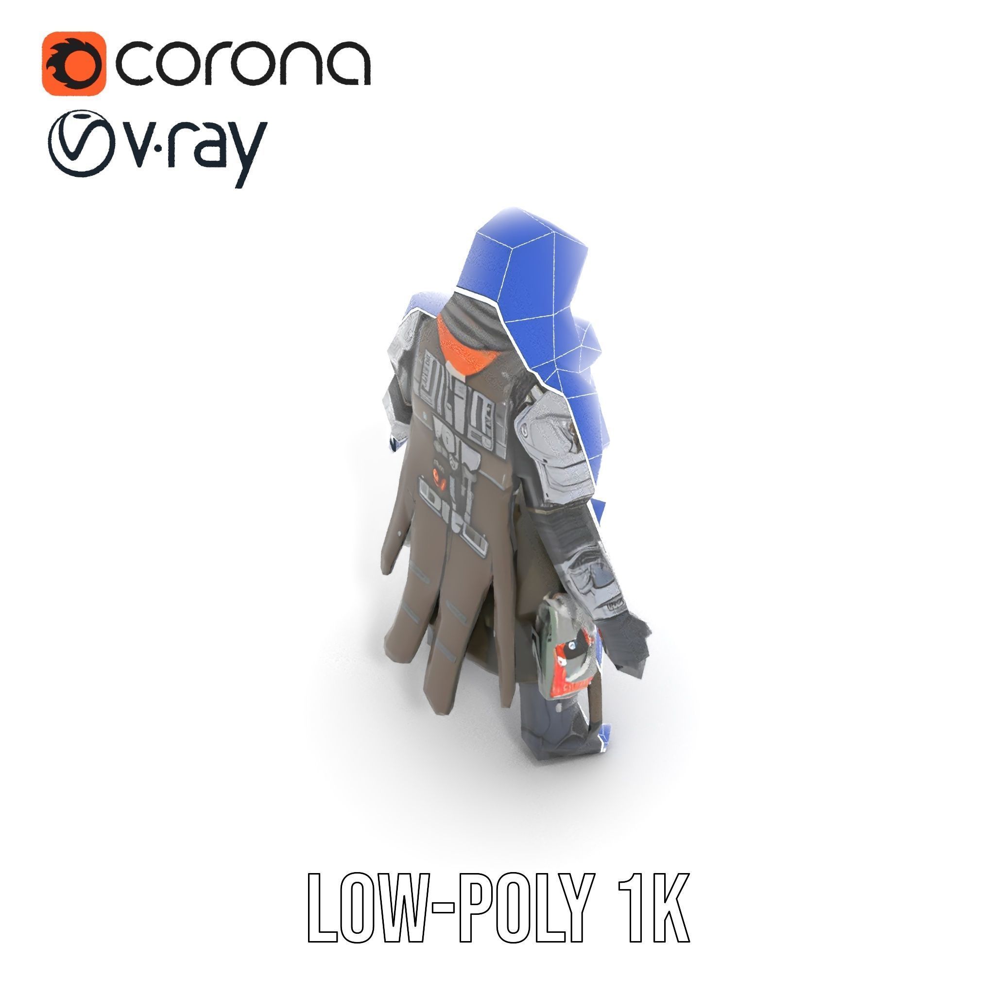 Futuristic Armored Warrior Character Model Rigged and Animated Low-poly 3D model_31