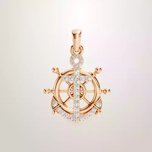 Fine Ships Ropes Helm and Anchor Charm Pendant