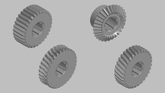 Gear Pack 4 Gears Module 2 30 Teeth Spur Helical Bevel Worm 3D model