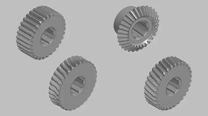 Gear Pack 4 Gears Module 2 30 Teeth Spur Helical Bevel Worm 3D model