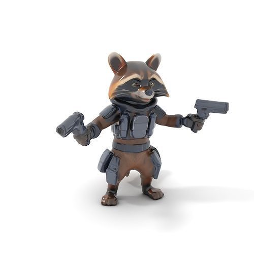 Rigged and Animated Armored Raccoon with Dual Pistols Charact... Low-poly 3D model