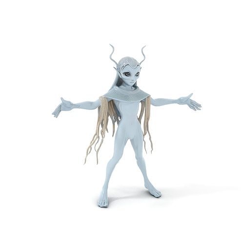Ethereal Elf Character Model with Antlers Rigged and Animated Low-poly 3D model