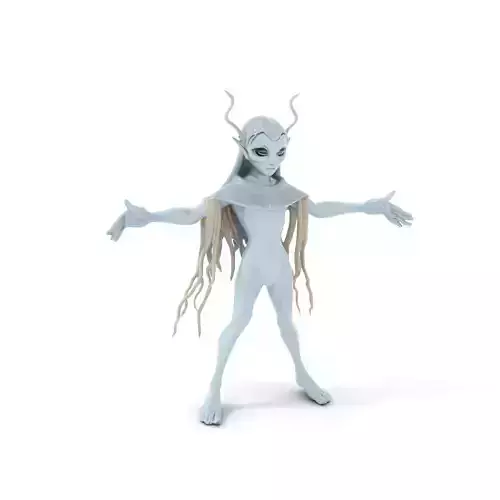 Ethereal Elf Character Model with Antlers Rigged and Animated