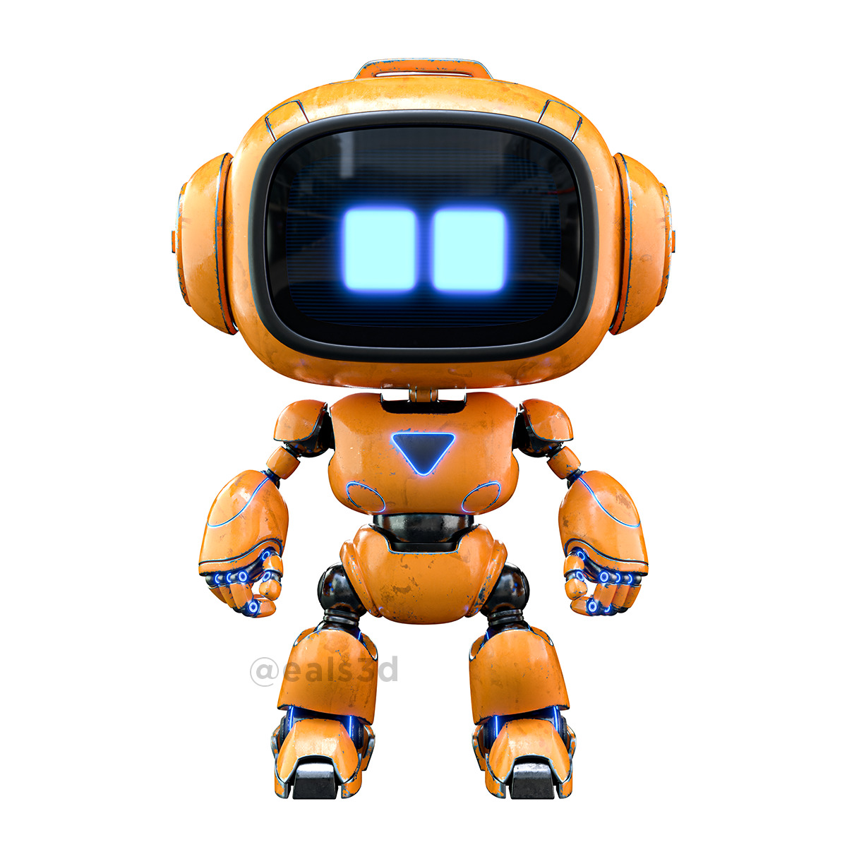 Cute Space Robot Rigged H-62 Yellow 3D model_5