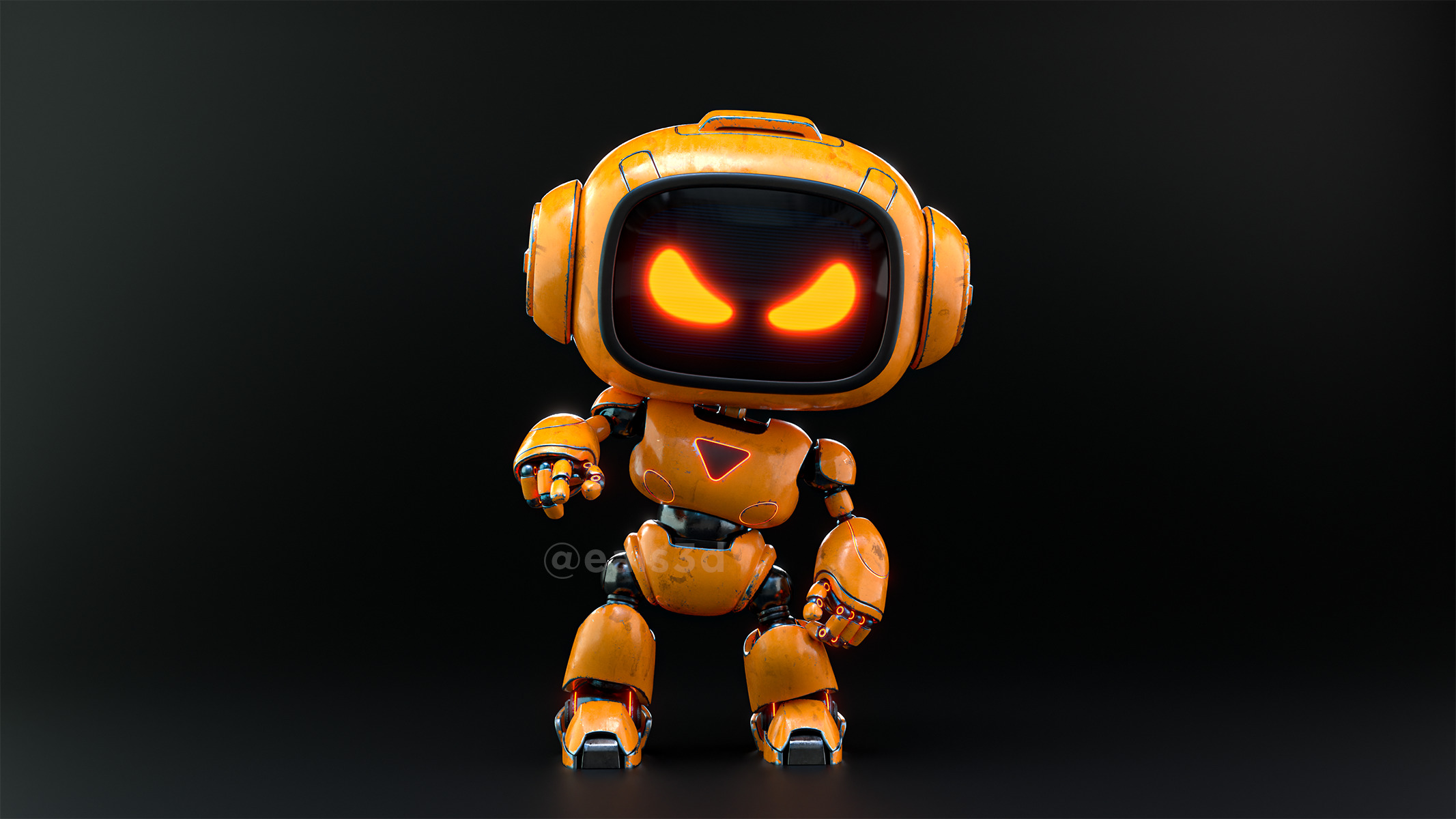 Cute Space Robot Rigged H-62 Yellow 3D model_2