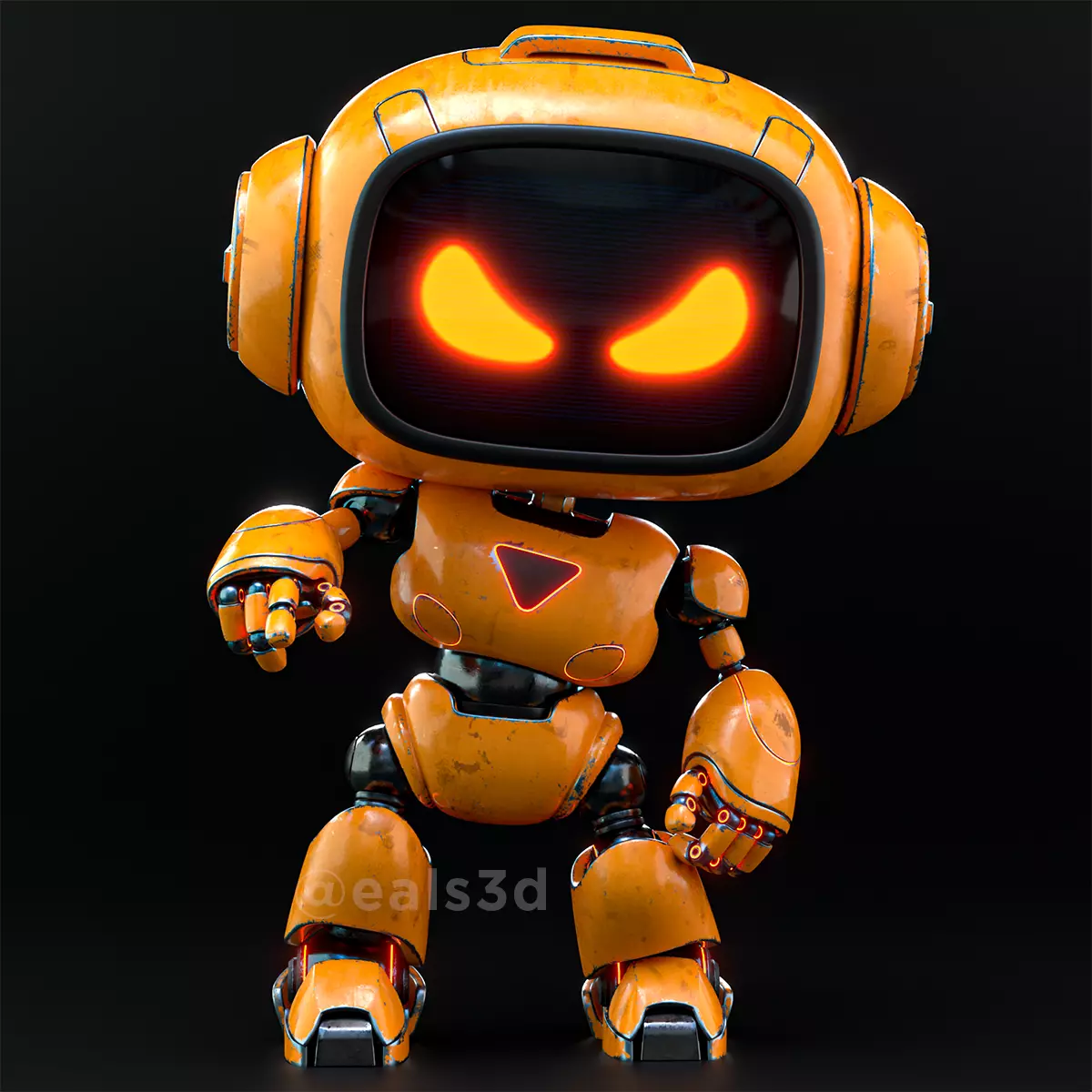 Cute Space Robot Rigged H-62 Yellow 3D model_0