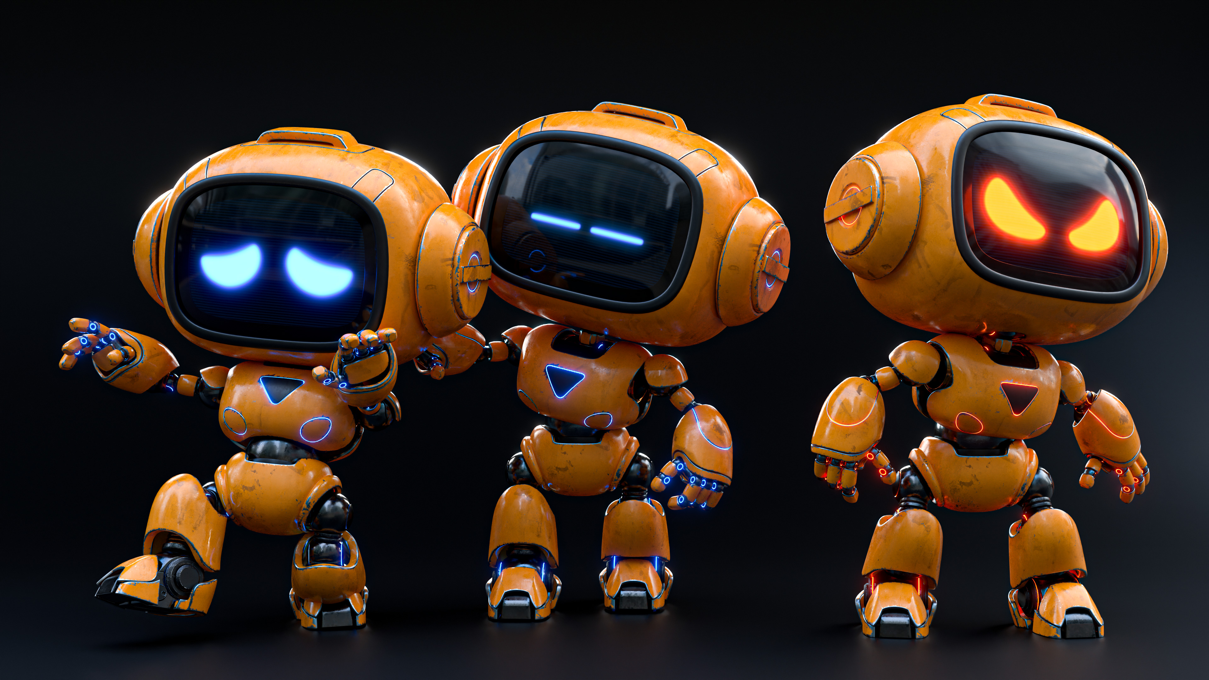 Cute Space Robot Rigged H-62 Yellow 3D model_3