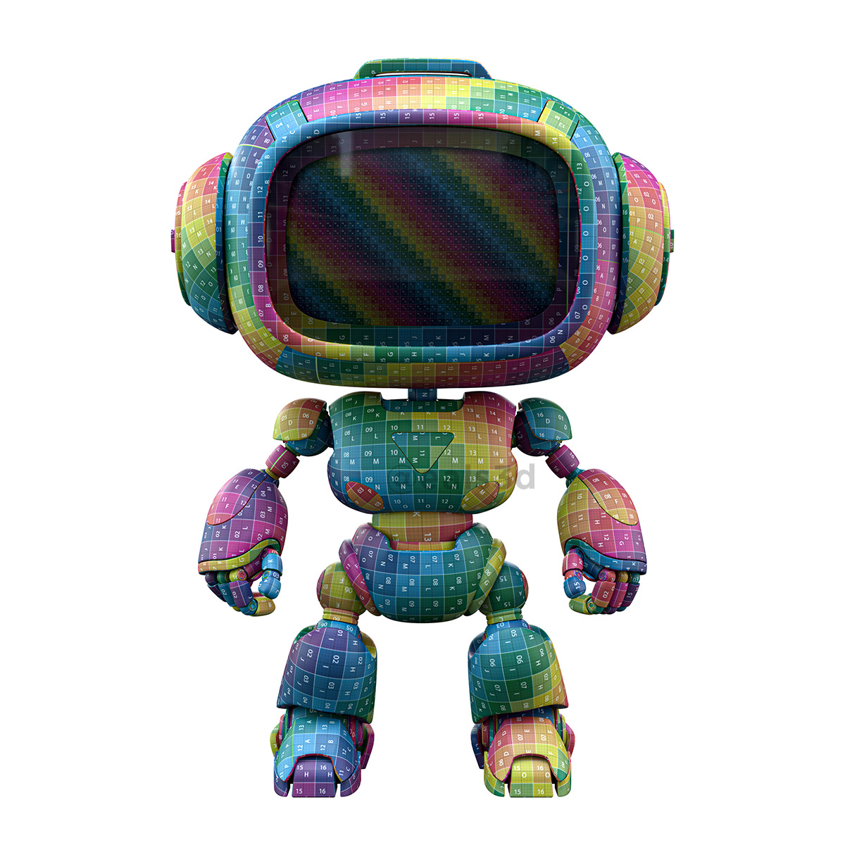 Cute Space Robot Rigged H-62 Yellow 3D model_11