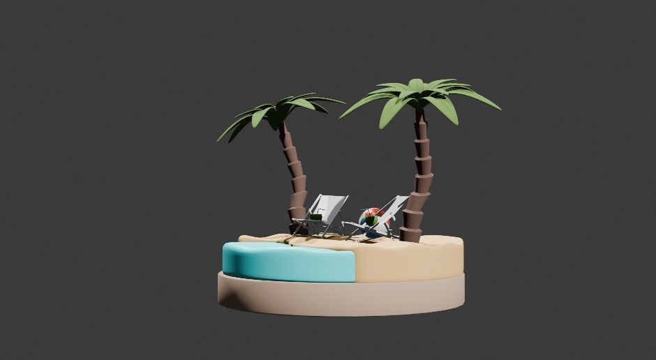 lowpoly beach Low-poly 3D model_1