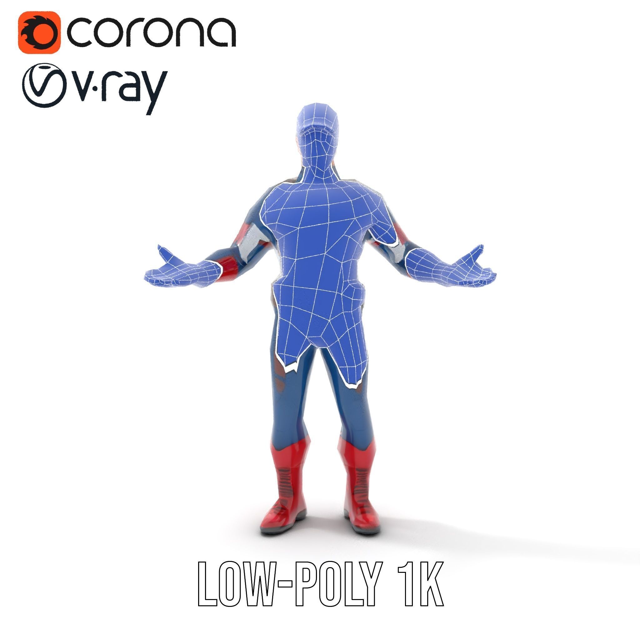 Super Soldier Hero Character Rigged and Animated Low-poly 3D model_31