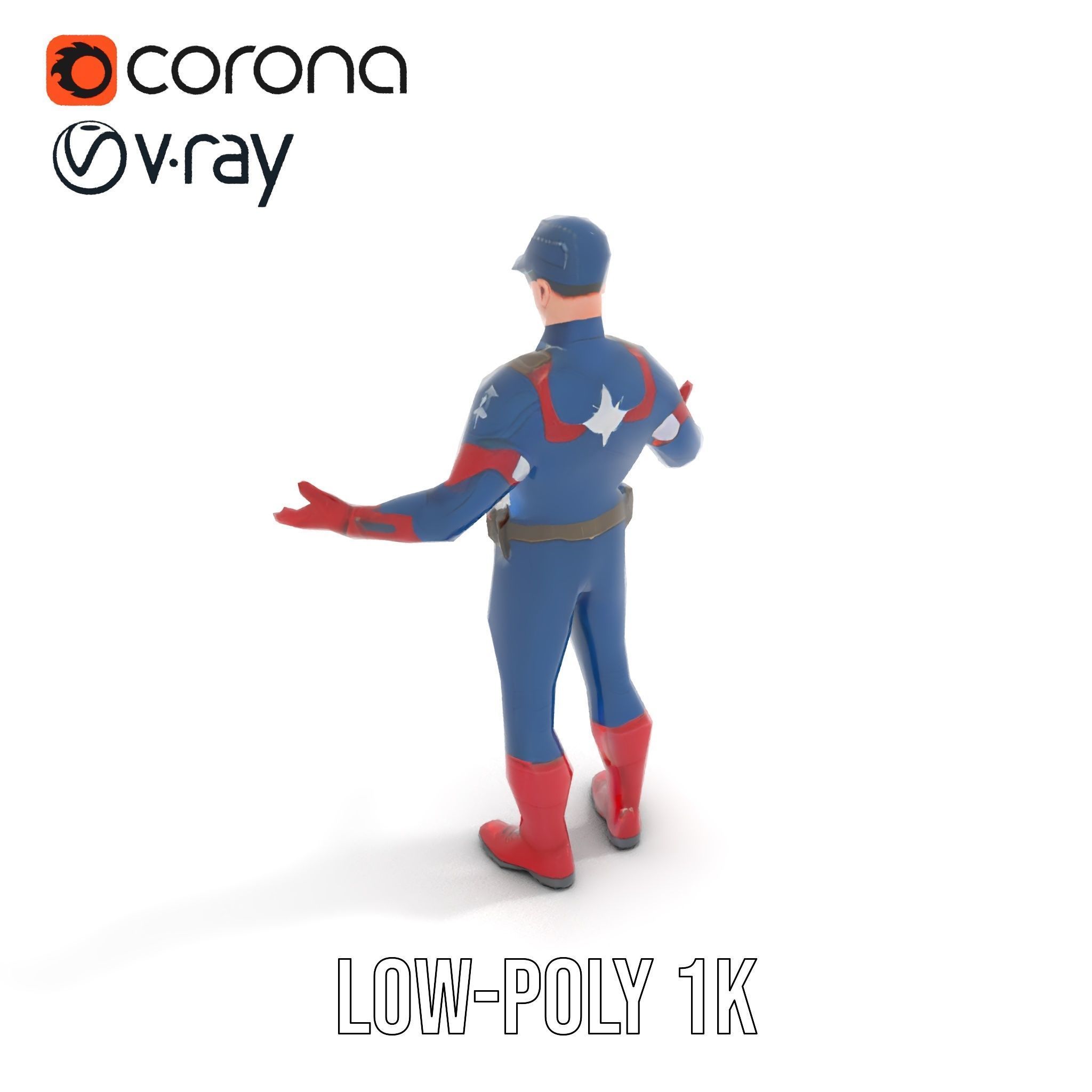 Super Soldier Hero Character Rigged and Animated Low-poly 3D model_17