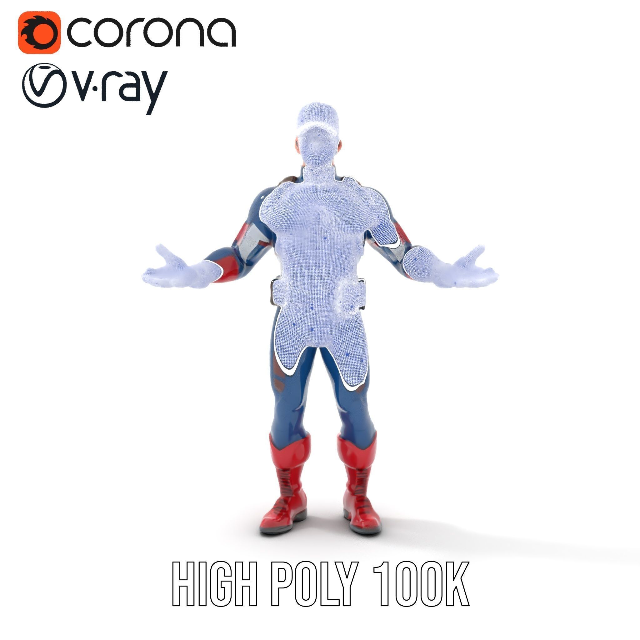 Super Soldier Hero Character Rigged and Animated Low-poly 3D model_32