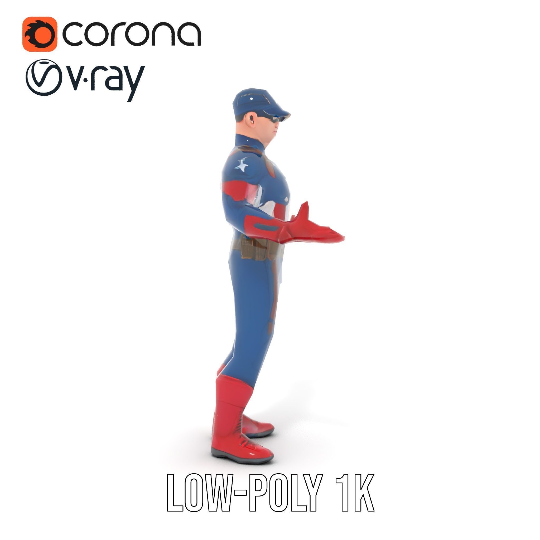 Super Soldier Hero Character Rigged and Animated Low-poly 3D model_11